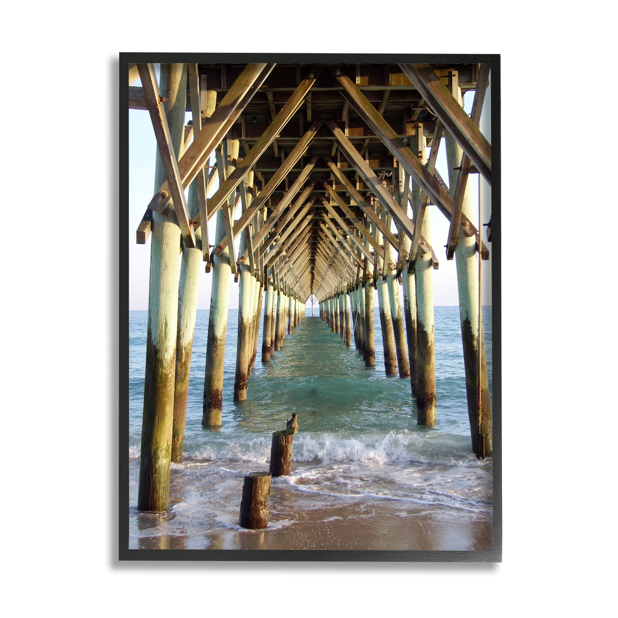 Stupell Indtries Weathered Beach Pilons Ocean Waves Under Tall Dock,11 x 14,Design by Jairo Rodriguez