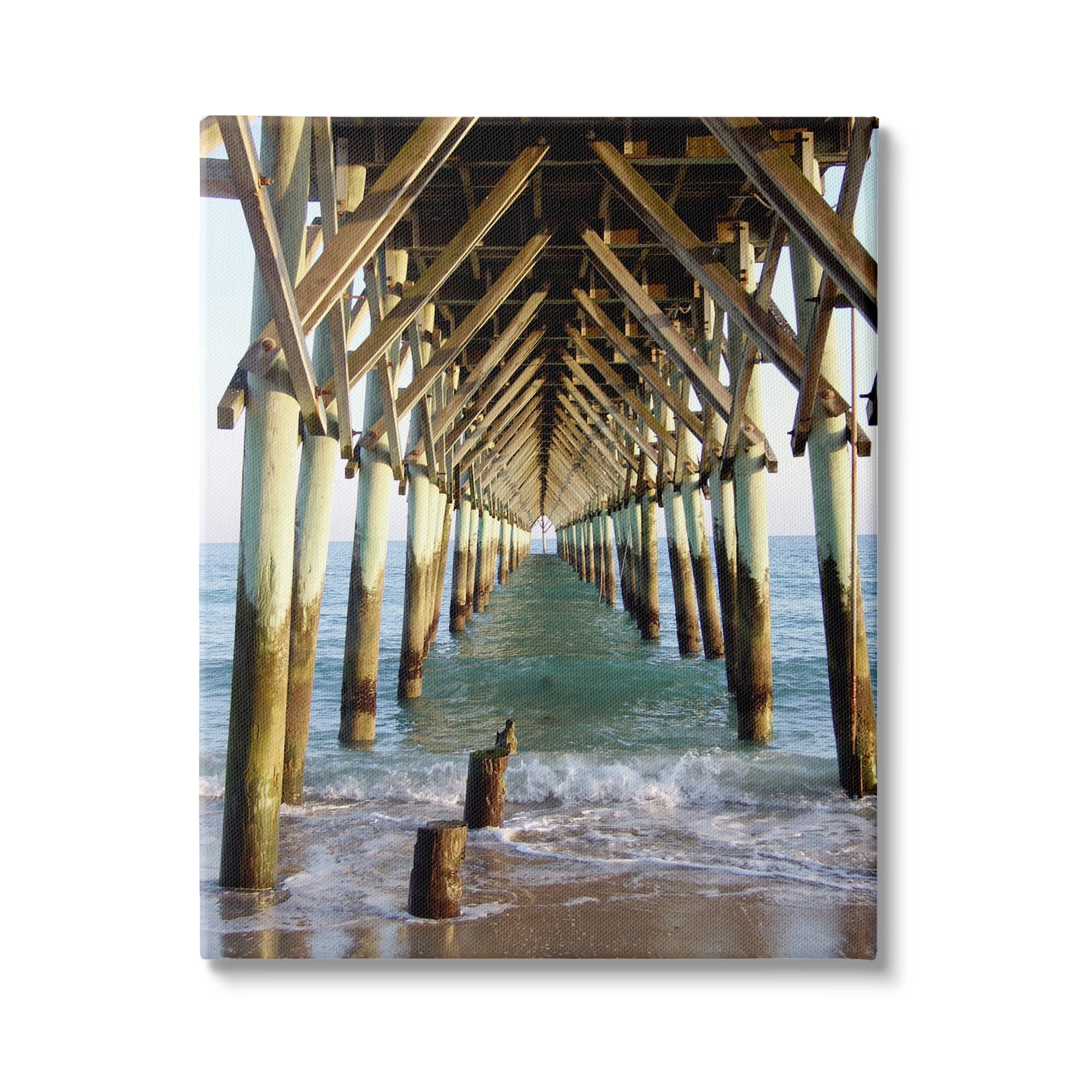 Stupell Indtries Weathered Beach Pilons Ocean Waves Under Tall Dock,16 x 20,Design by Jairo Rodriguez