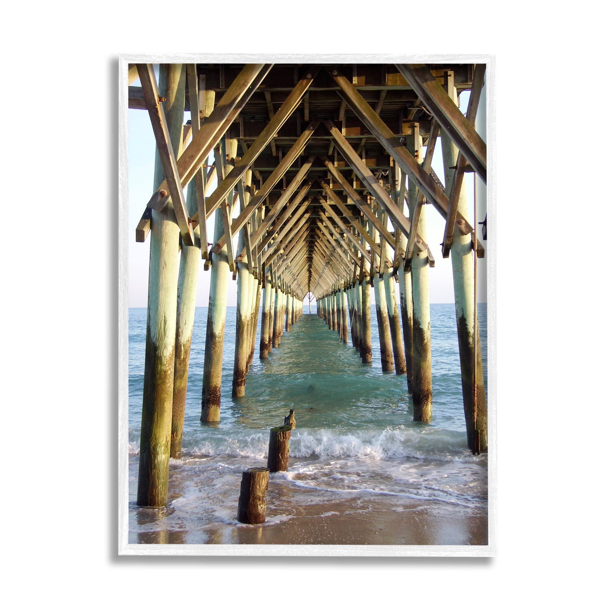 Stupell Indtries Weathered Beach Pilons Ocean Waves Under Tall Dock,24 x 30,Design by Jairo Rodriguez