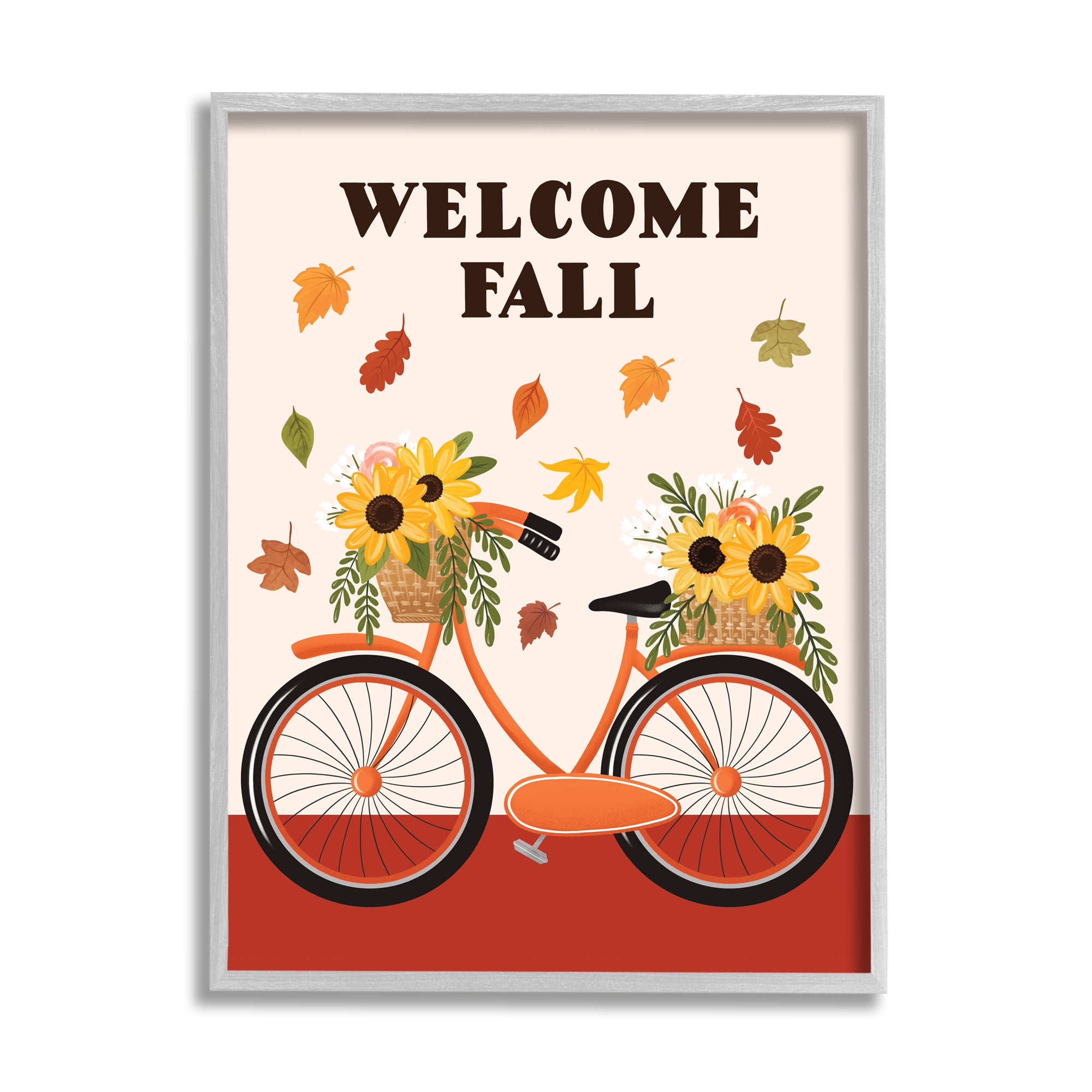 Stupell Indtries Welcome Fall Saying Orange Harvest Bicycle Sunflower Basket,11 x 14,Design by Jo Taylor