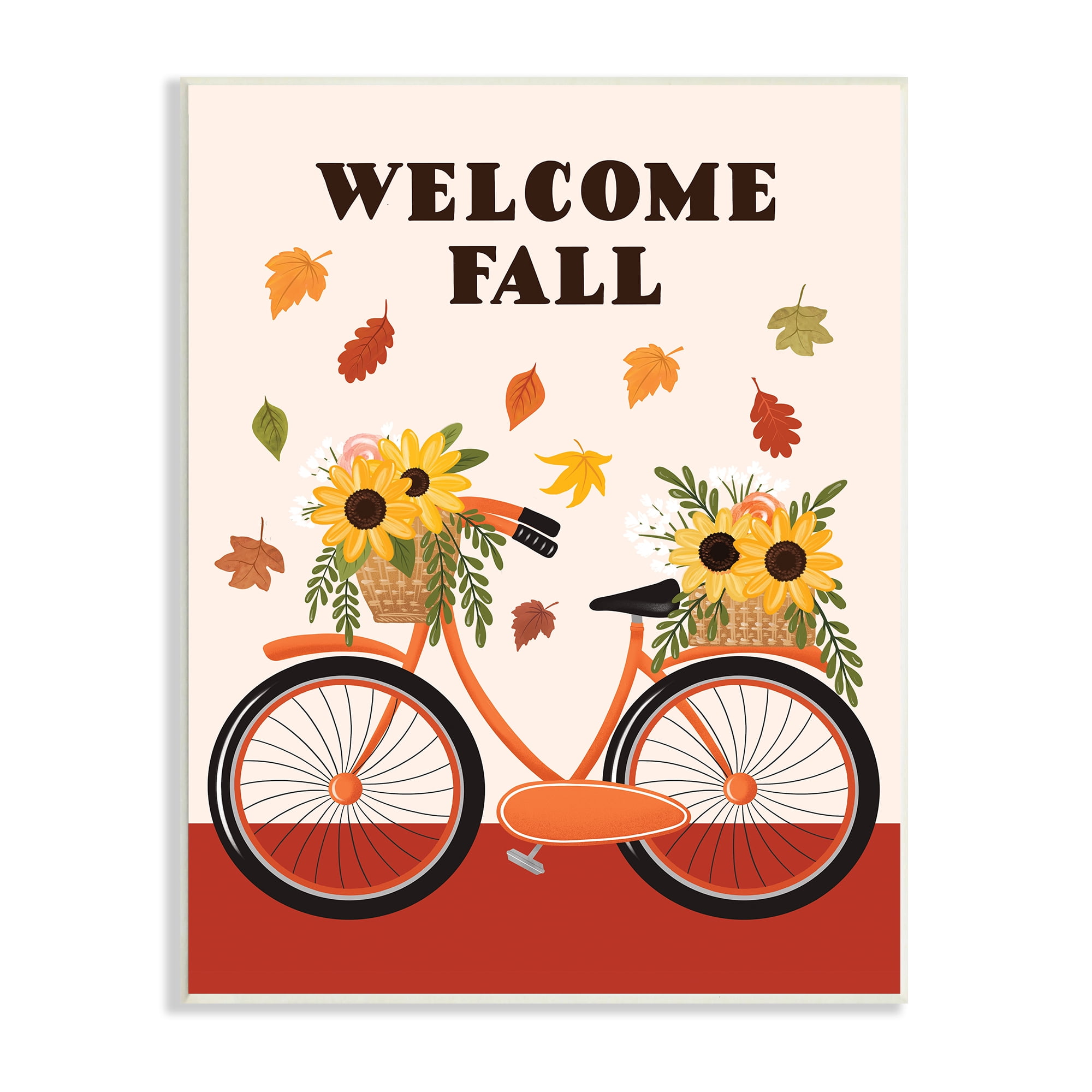 Stupell Indtries Welcome Fall Saying Orange Harvest Bicycle Sunflower Basket,13 x 19,Design by Jo Taylor