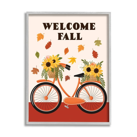 Stupell Indtries Welcome Fall Saying Orange Harvest Bicycle Sunflower Basket,16 x 20,Design by Jo Taylor
