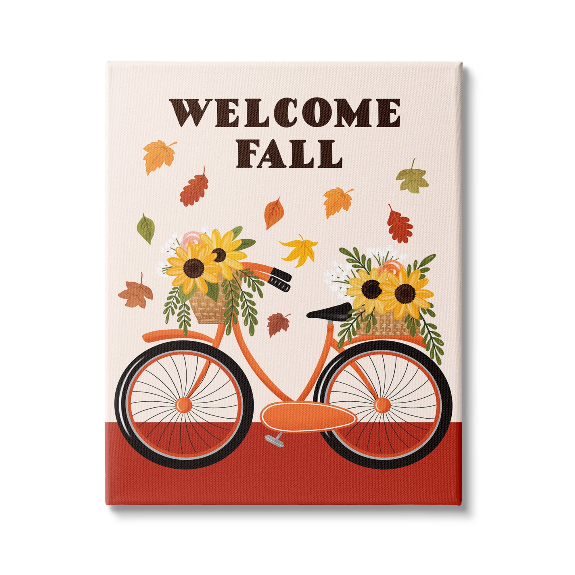 Stupell Indtries Welcome Fall Saying Orange Harvest Bicycle Sunflower Basket,16 x 20,Design by Jo Taylor