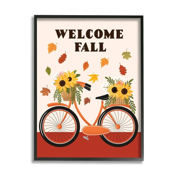 Stupell Indtries Welcome Fall Saying Orange Harvest Bicycle Sunflower Basket,24 x 30,Design by Jo Taylor