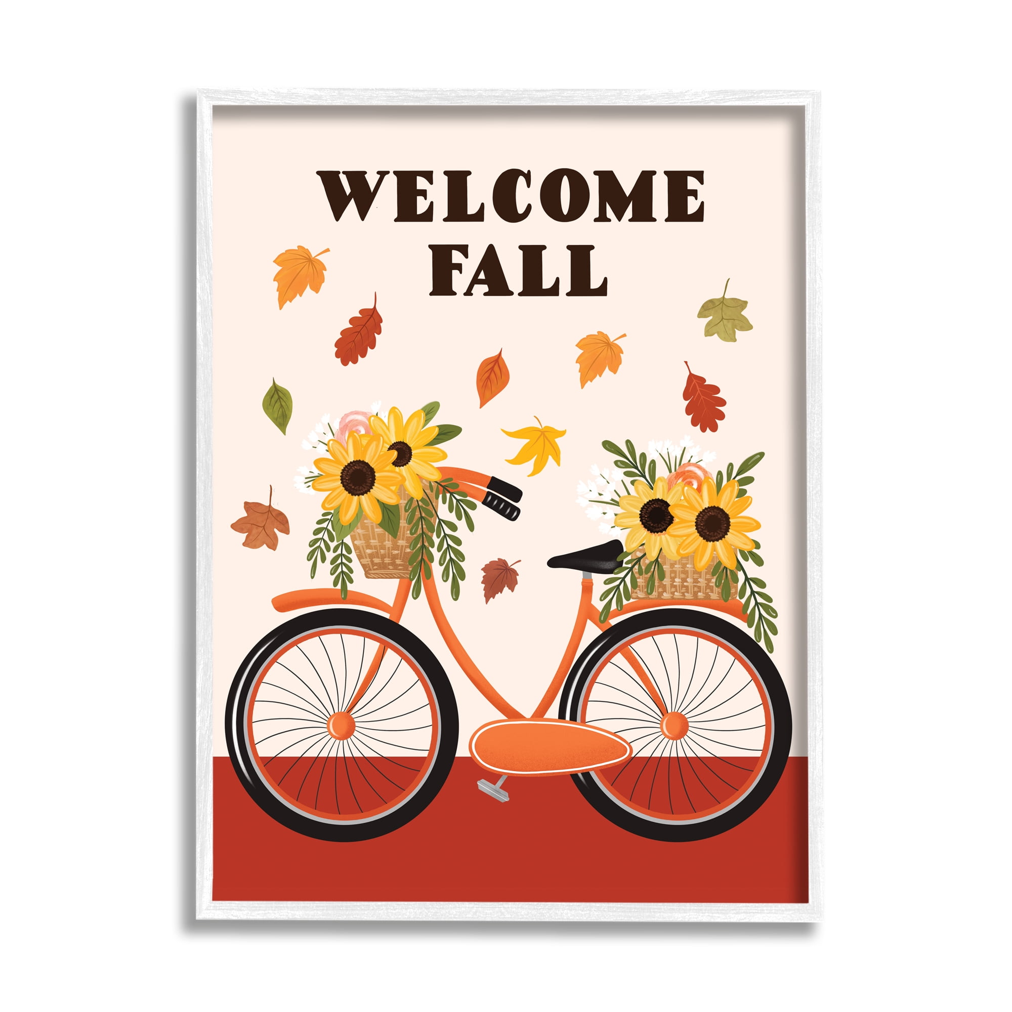 Stupell Indtries Welcome Fall Saying Orange Harvest Bicycle Sunflower Basket,24 x 30,Design by Jo Taylor