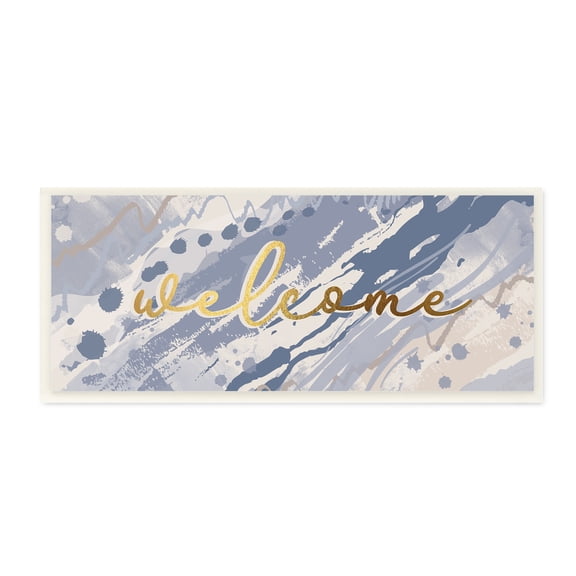Stupell Indtries Welcome Phrase Soft Blue Abstract Geode Pattern,17 x 7,Design by Jennifer Ellory