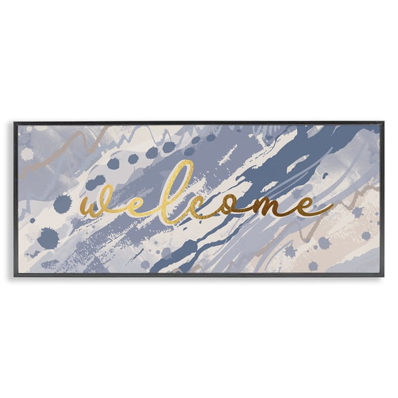 Stupell Industries Bohemian Welcome Phrase Soft Blue Abstract Geode Pattern Black Framed Giclee Art, 24 x 10, by Jennifer Ellory
