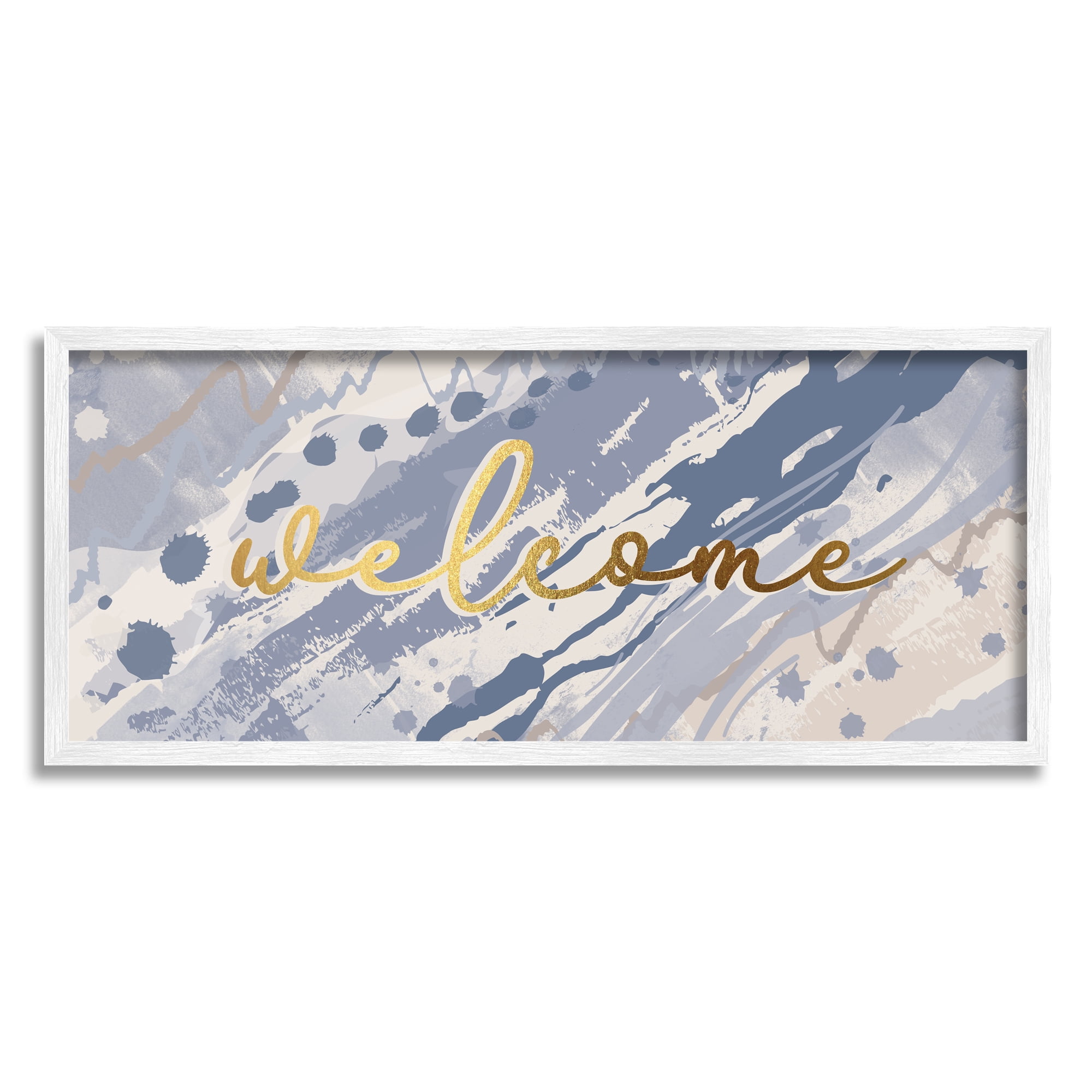Stupell Indtries Welcome Phrase Soft Blue Abstract Geode Pattern,24 x 10,Design by Jennifer Ellory