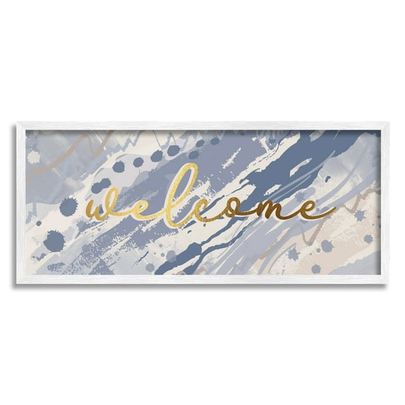 Stupell Indtries Welcome Phrase Soft Blue Abstract Geode Pattern,30 x 13,Design by Jennifer Ellory