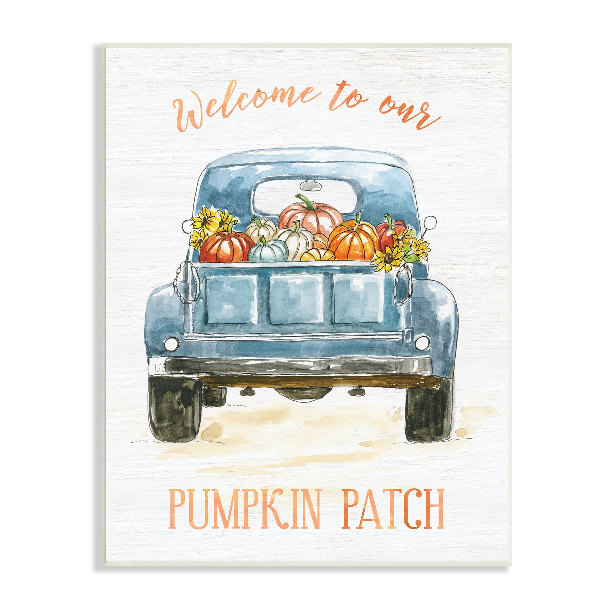 Stupell Indtries Welcome To Our Pumpkin Patch Blue Farm Truck,13 x 19,Design by Nan