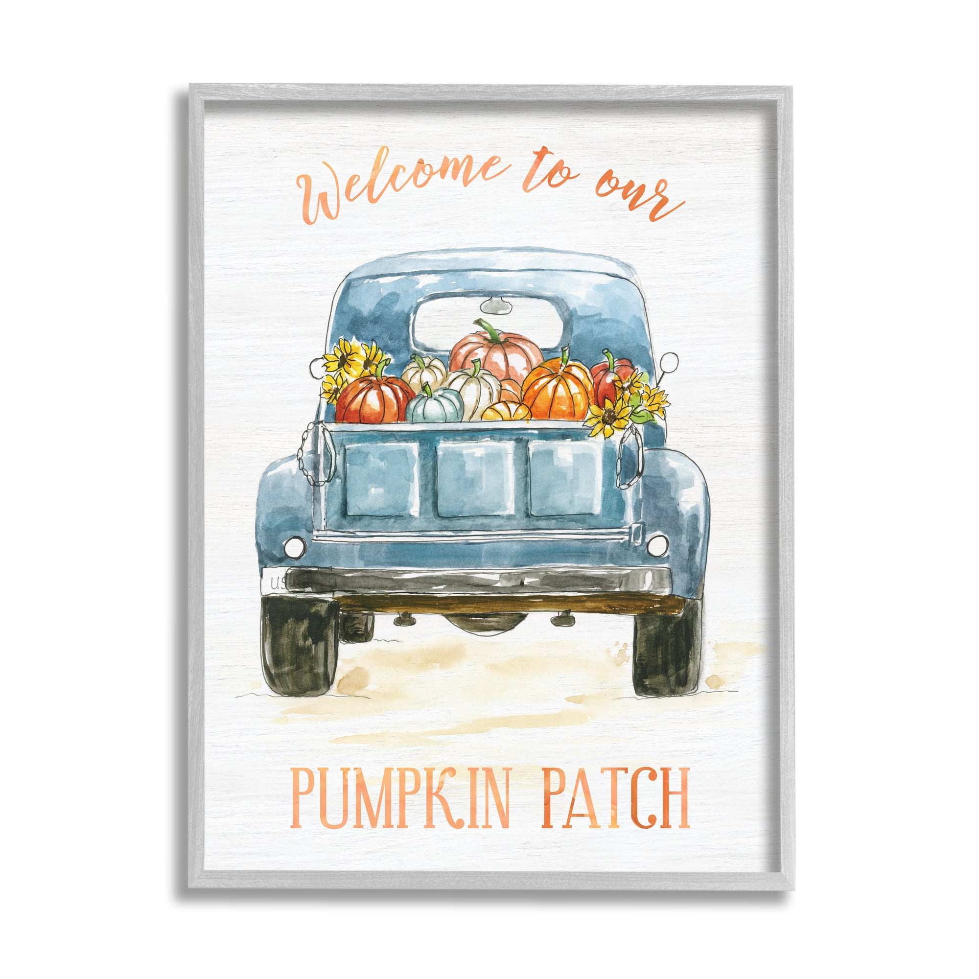 Stupell Indtries Welcome To Our Pumpkin Patch Blue Farm Truck,16 x 20,Design by Nan