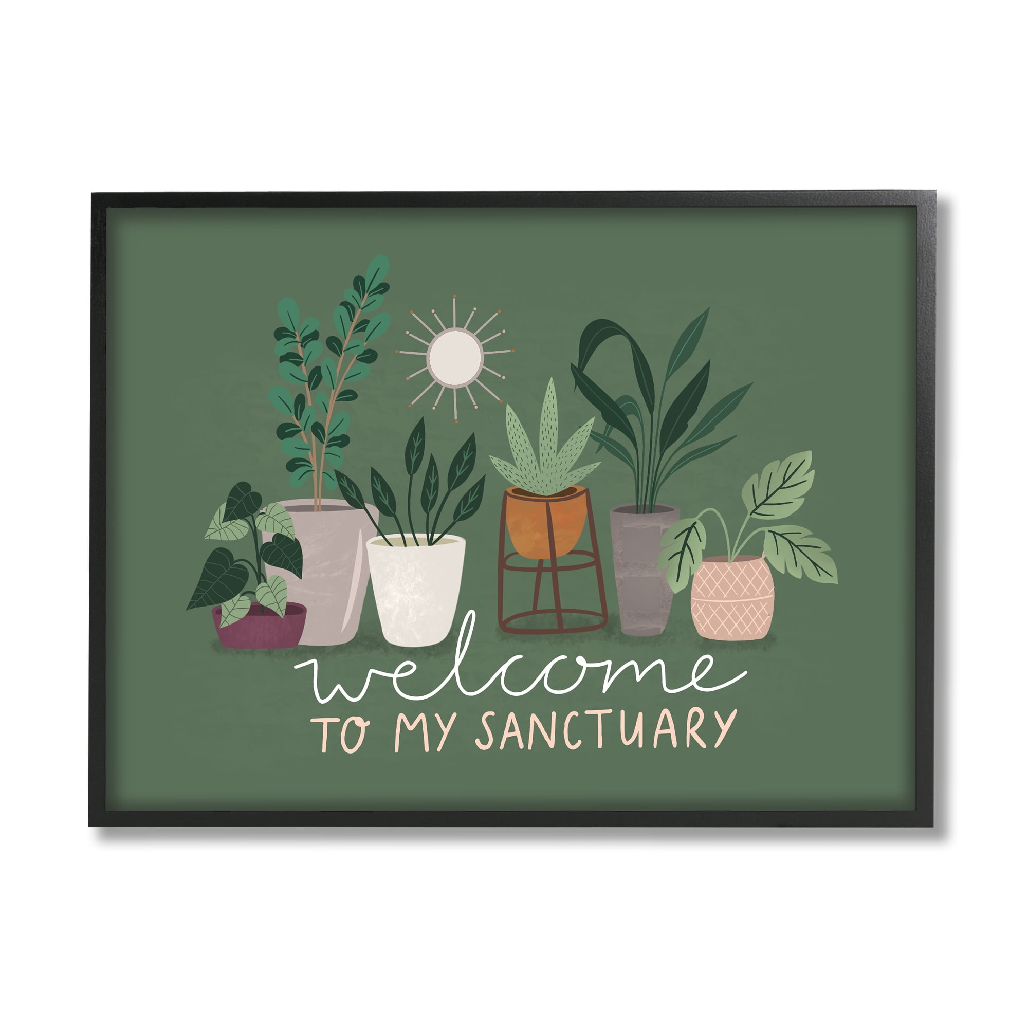 Stupell Indtries Welcome to My Sanctuary Phrase Green Hoe Plants,14 x 11,Design by Louise Allen Designs