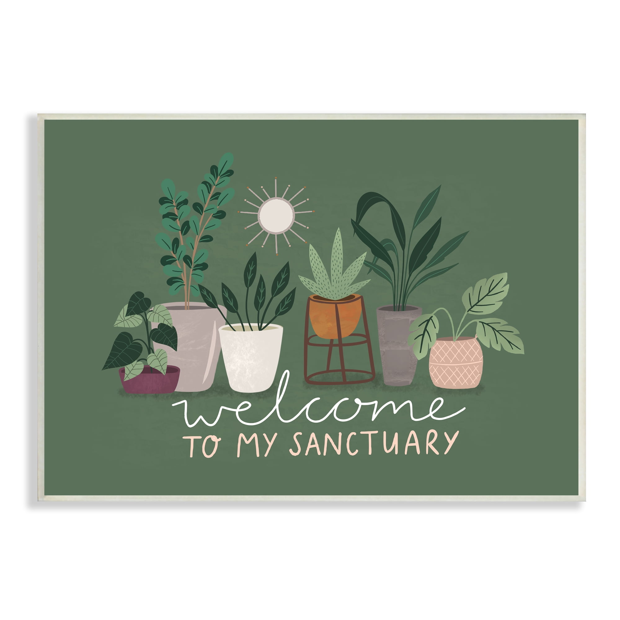 Stupell Indtries Welcome to My Sanctuary Phrase Green Hoe Plants,15 x 10,Design by Louise Allen Designs