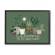 Stupell Indtries Welcome to My Sanctuary Phrase Green Hoe Plants,20 x 16,Design by Louise Allen Designs