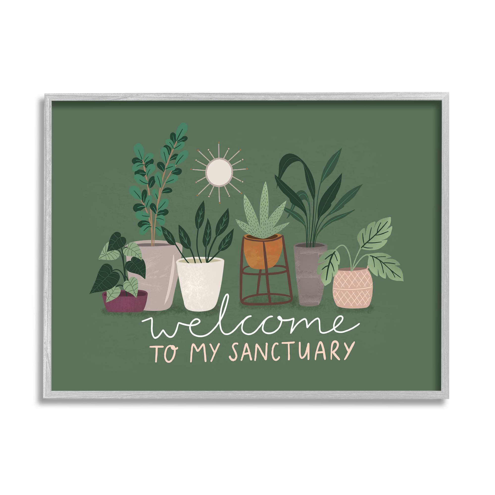 Stupell Indtries Welcome to My Sanctuary Phrase Green Hoe Plants,20 x 16,Design by Louise Allen Designs
