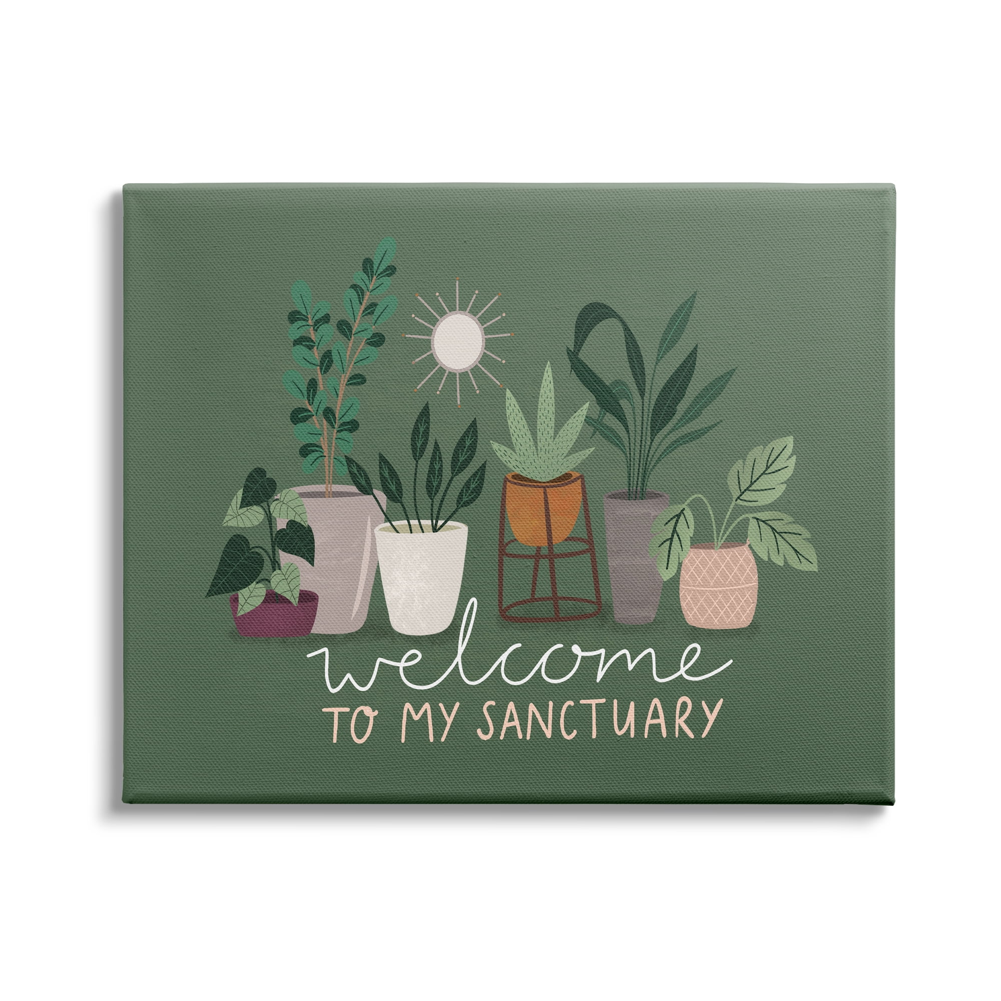 Stupell Indtries Welcome to My Sanctuary Phrase Green Hoe Plants,40 x 30,Design by Louise Allen Designs