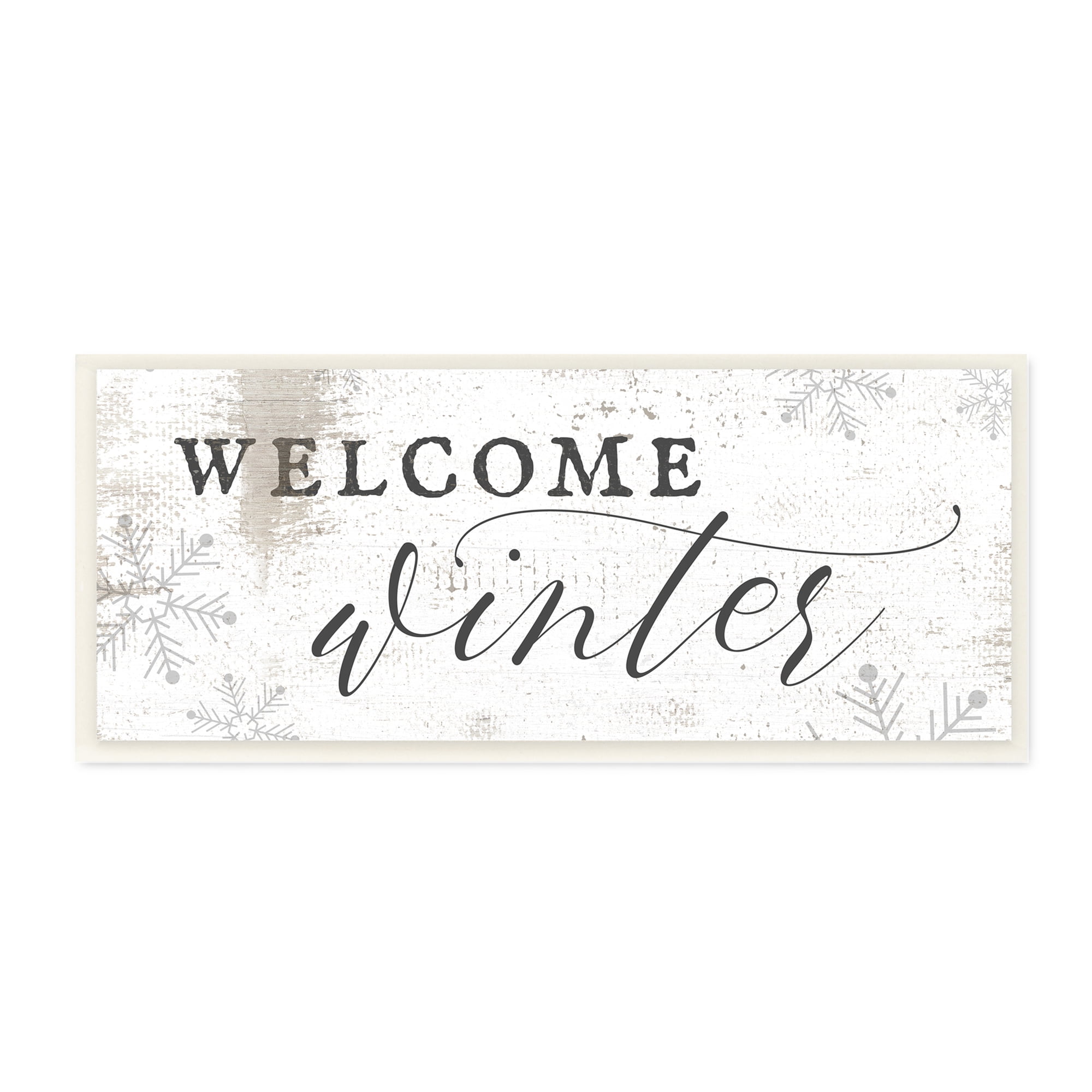Stupell Industries Welcome Winter Phrase Geometric Snowflake Pattern Holiday Painting Unframed Art Print Wall Art, 7 x 17