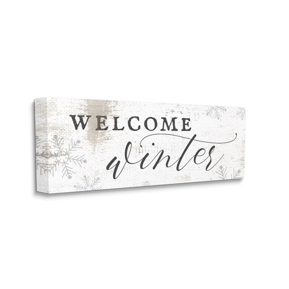 Stupell Industries Welcome Winter Phrase Geometric Snowflake Pattern Holiday Painting Gallery Wrapped Canvas Art Print Wall Art, 13 x 30