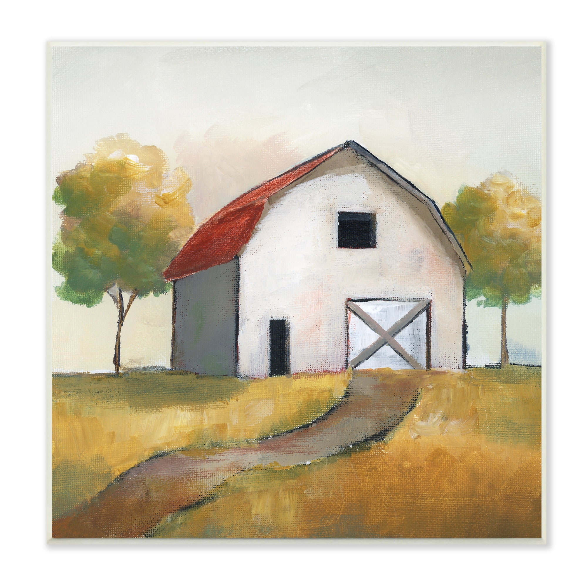 Stupell Indtries White Barn Building Between Orchard Trees Autumn Landscape,12 x 12,Design by Nan