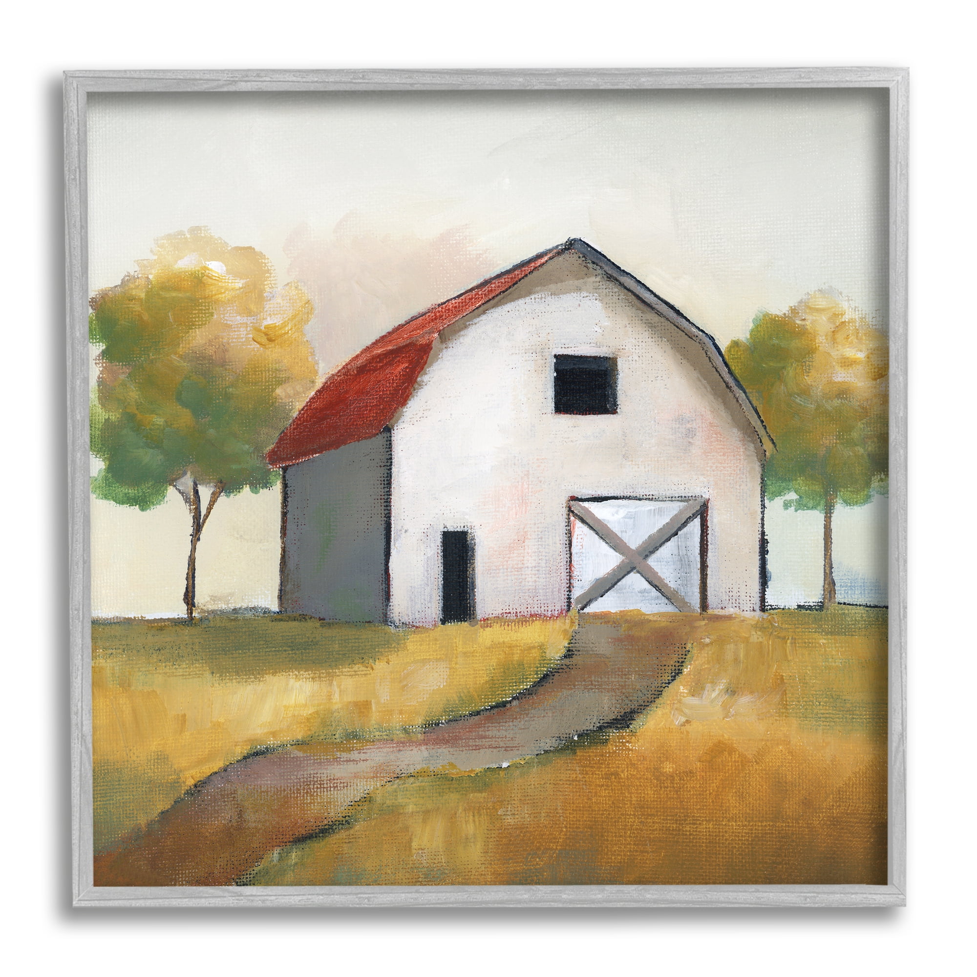 Stupell Indtries White Barn Building Between Orchard Trees Autumn Landscape,12 x 12,Design by Nan