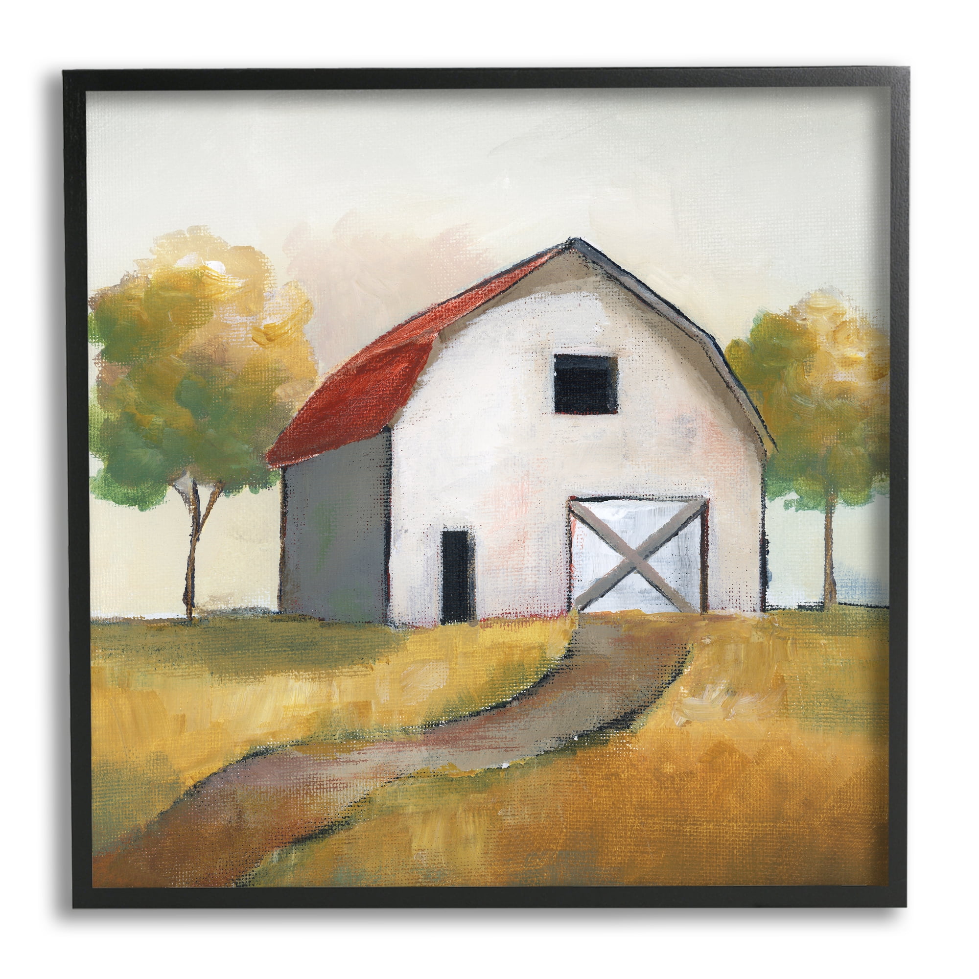 Stupell Indtries White Barn Building Between Orchard Trees Autumn Landscape,12 x 12,Design by Nan