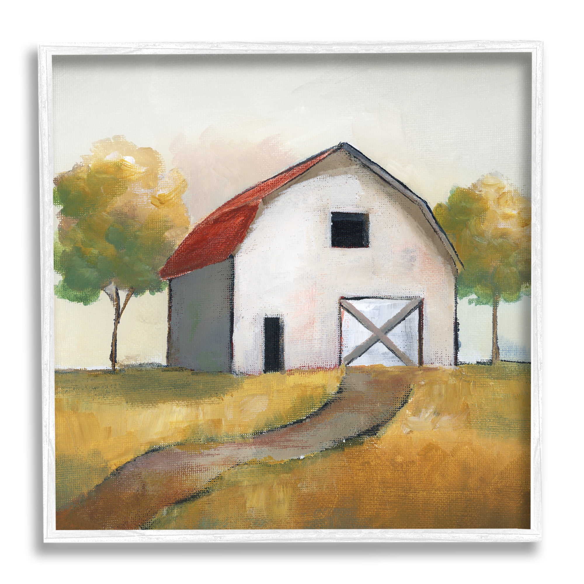 Stupell Indtries White Barn Building Between Orchard Trees Autumn Landscape,24 x 24,Design by Nan