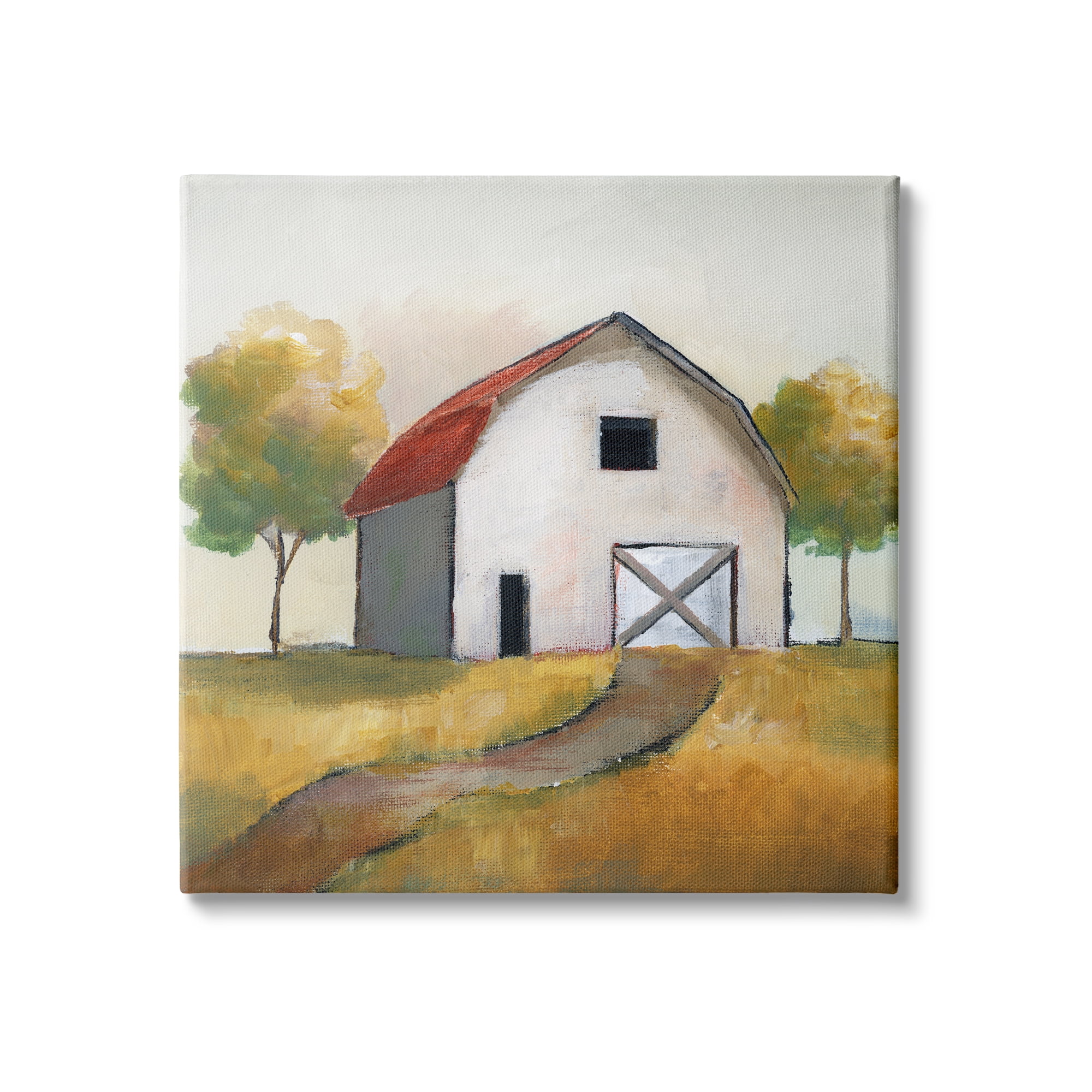 Stupell Indtries White Barn Building Between Orchard Trees Autumn Landscape,24 x 24,Design by Nan