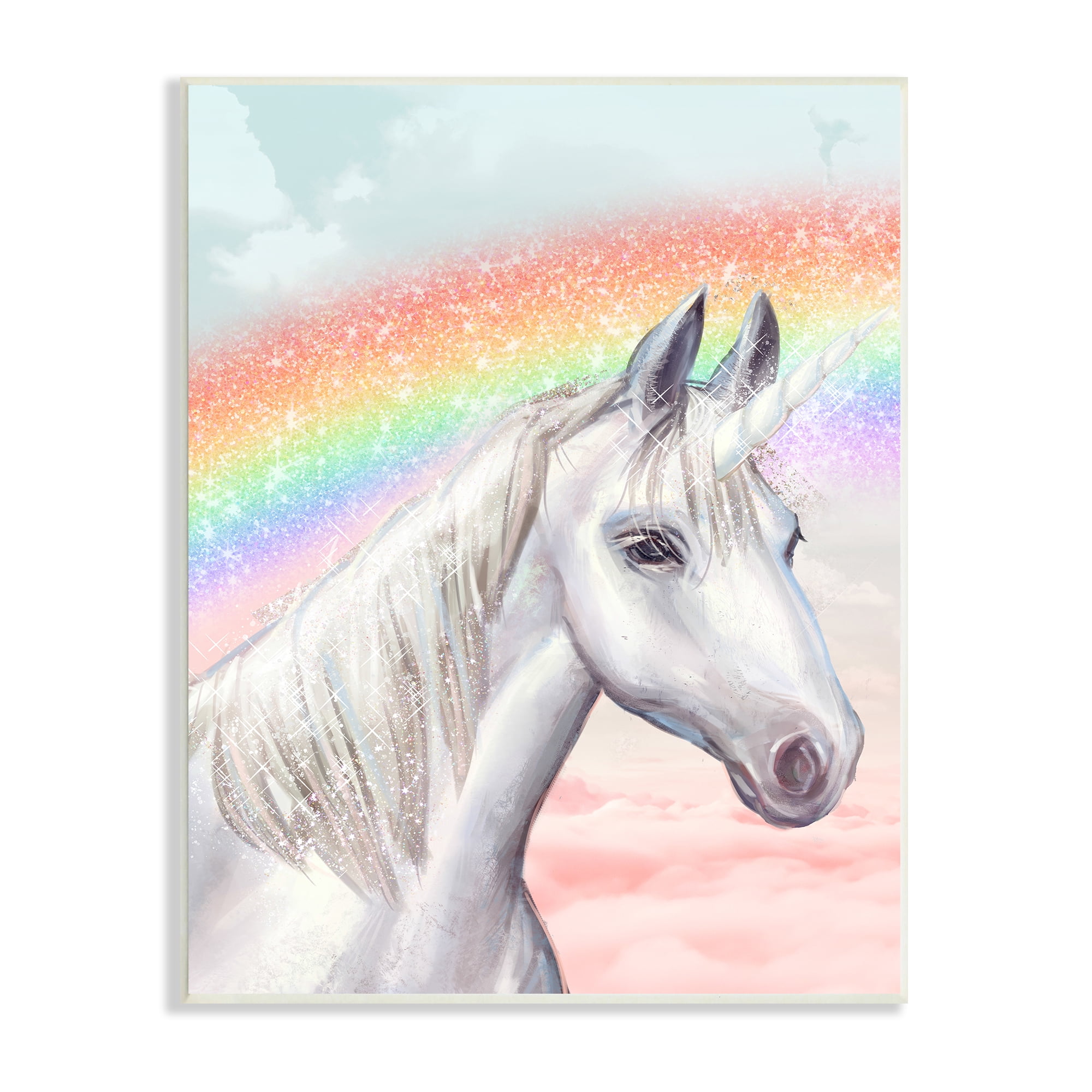 Stupell Indtries White Unicorn Under Sparkle Rainbow Cloudy Sky,13 x 19,Design by Ziwei Li