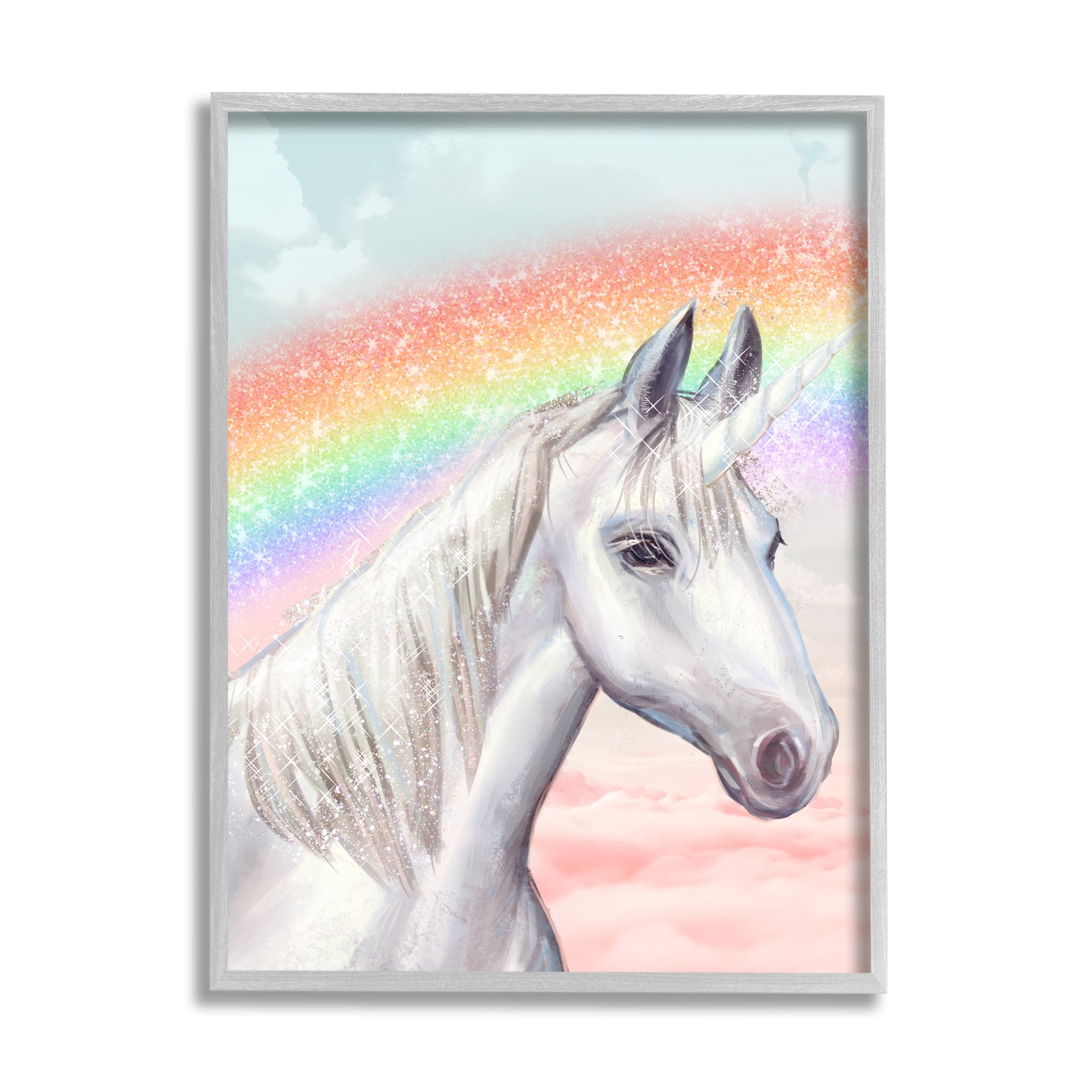Stupell Indtries White Unicorn Under Sparkle Rainbow Cloudy Sky,16 x 20,Design by Ziwei Li