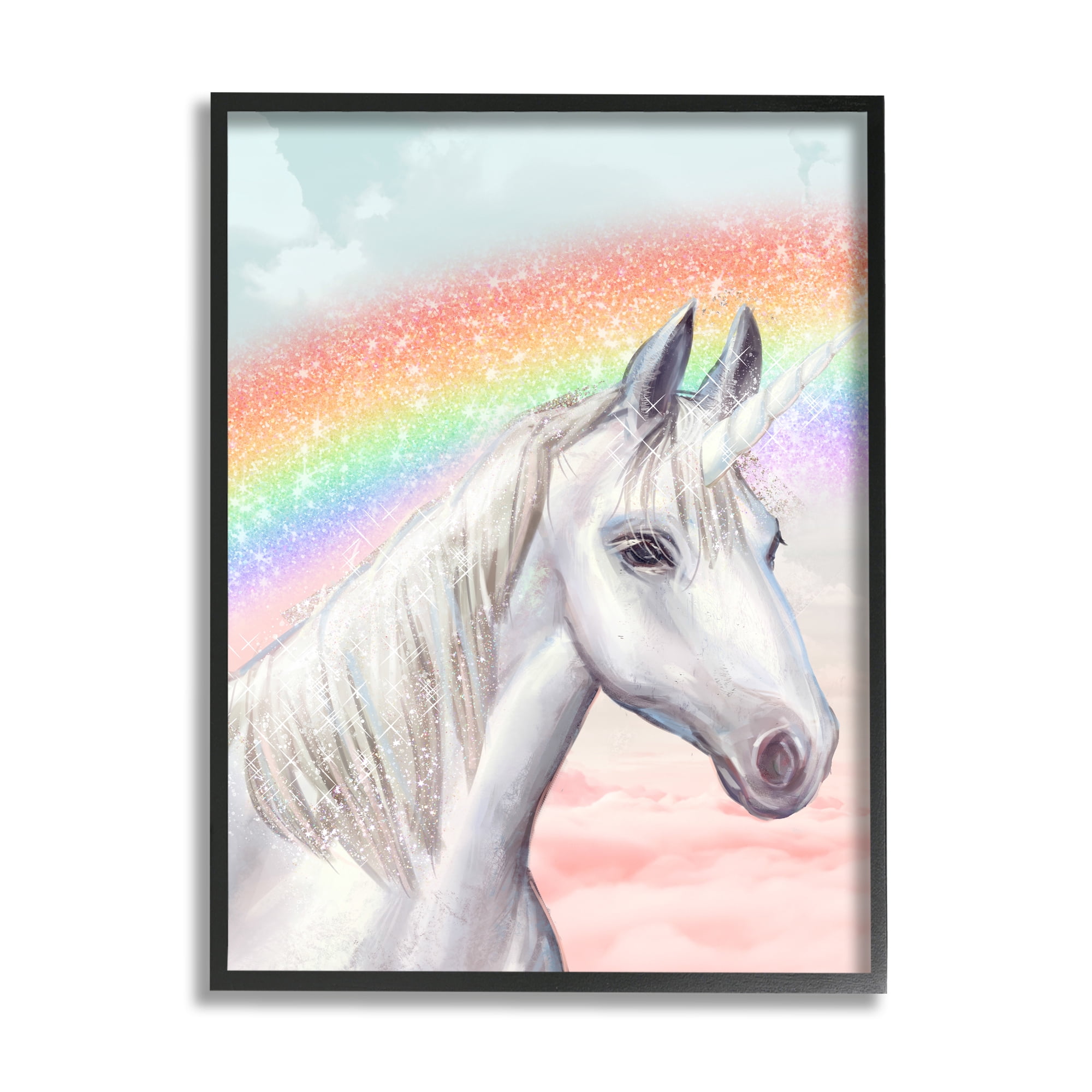 Stupell Indtries White Unicorn Under Sparkle Rainbow Cloudy Sky,24 x 30,Design by Ziwei Li