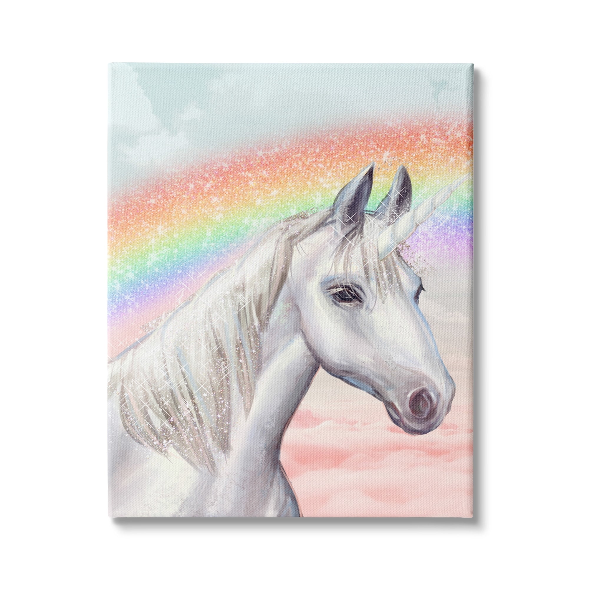 Stupell Indtries White Unicorn Under Sparkle Rainbow Cloudy Sky,30 x 40,Design by Ziwei Li