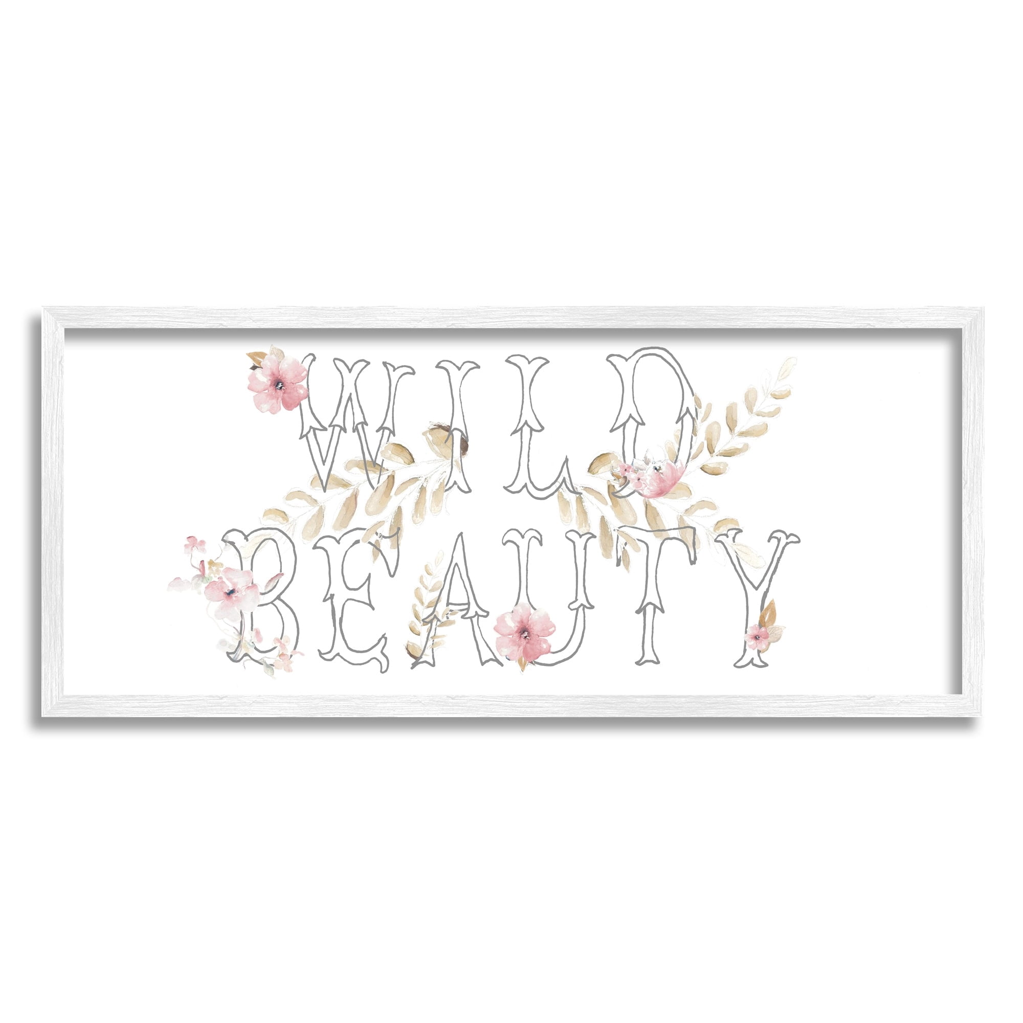 Stupell Indtries Wild Beauty Sentiment Minimal Typography Pink Hibisc Florals,24 x 10,Design by Patricia Pinto