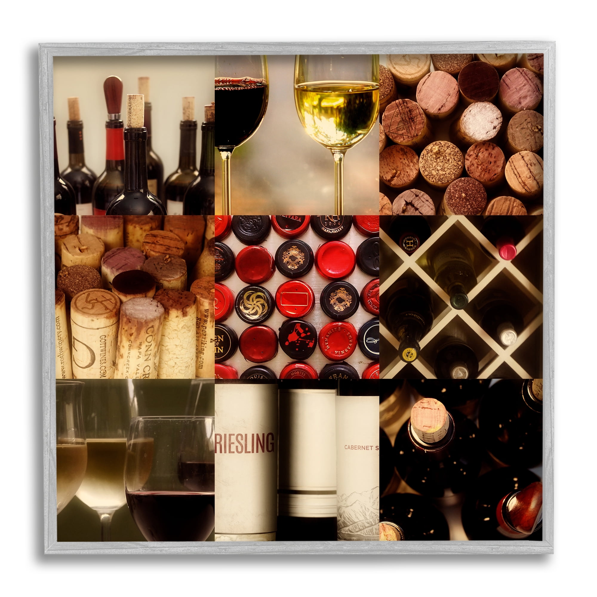 Vintage Wine Lovers Collage Gray Framed Canvas Print, 12" x 12"