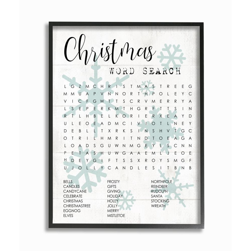 Stupell Indtries Winter Holiday Word Search Activity Christmas Phrases Framed Wall Art Design by Daphne Polselli, 16" x 20", Black Framed
