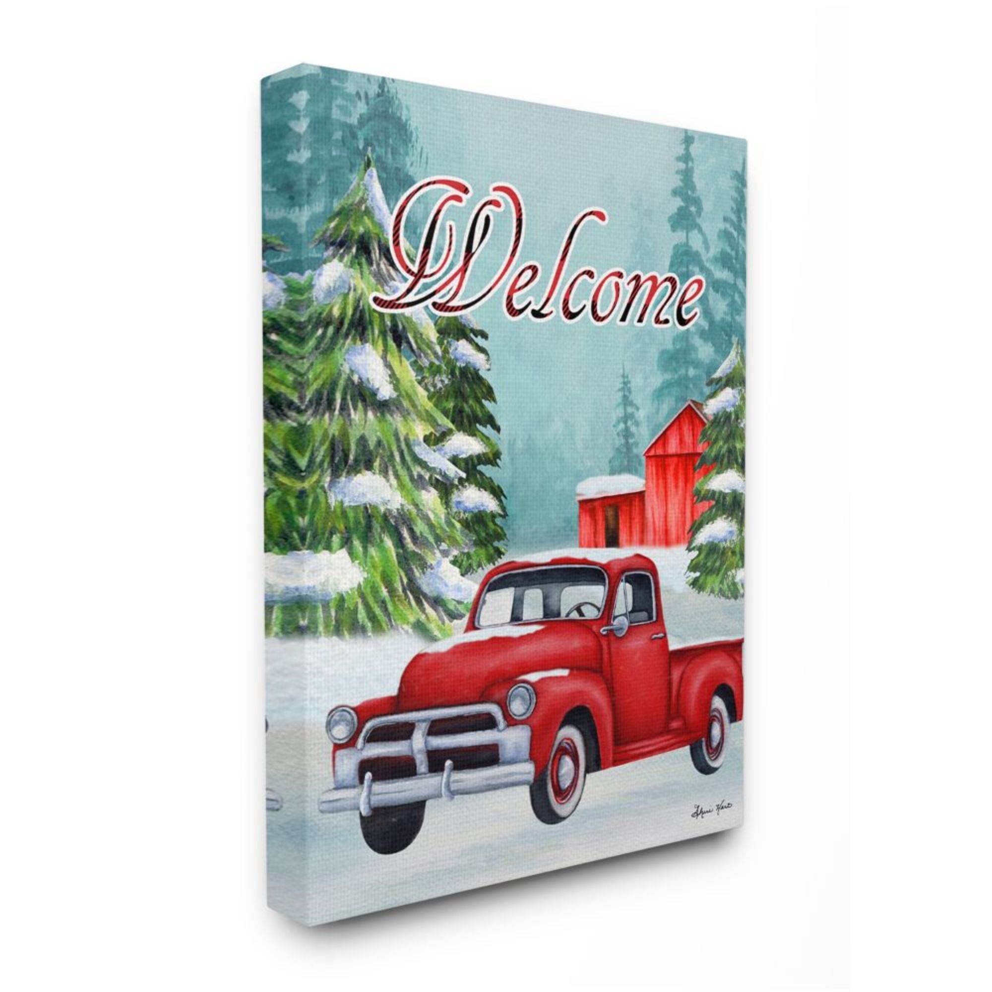 Stupell Indtries Winter Welcome Sign Red Truck Snow Barn Design by Sheri Hart, 16" x 20"