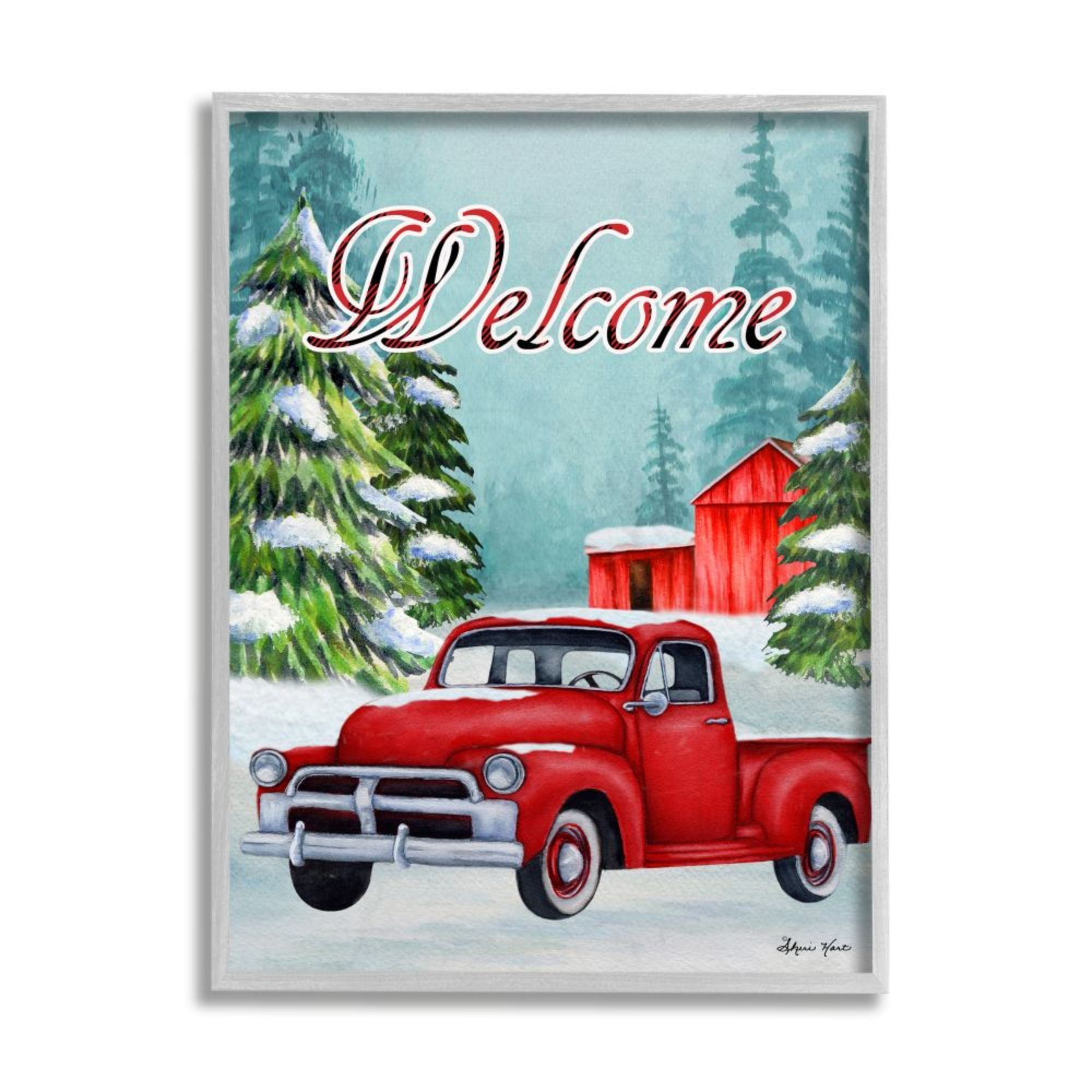 Stupell Indtries Winter Welcome Sign Red Truck Snow Barn Design by Sheri Hart