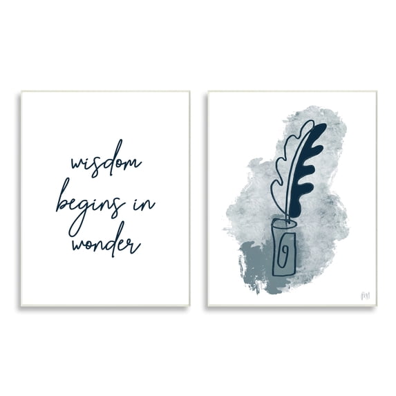 Stupell Indtries Wisdom Begins in Wonder Abstract Blue Ink Quill,10 x 15,Design by Birch&Ink