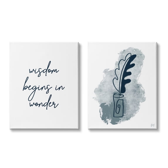 Stupell Indtries Wisdom Begins in Wonder Abstract Blue Ink Quill,24 x 30,Design by Birch&Ink