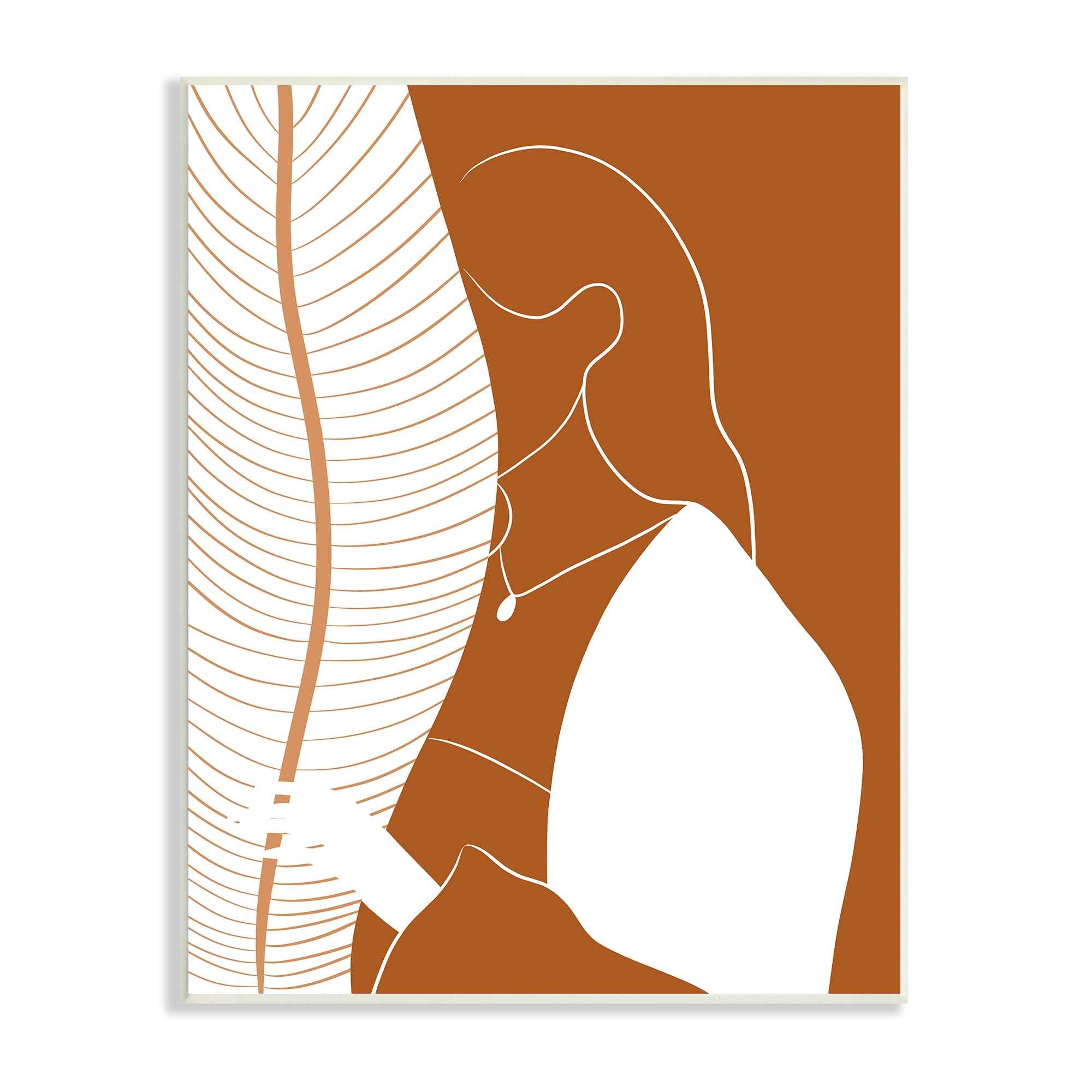 Stupell Indtries Woman Behind Palm Leaf Abstract Portrait Orange White,10 x 15,Design by Birch&Ink
