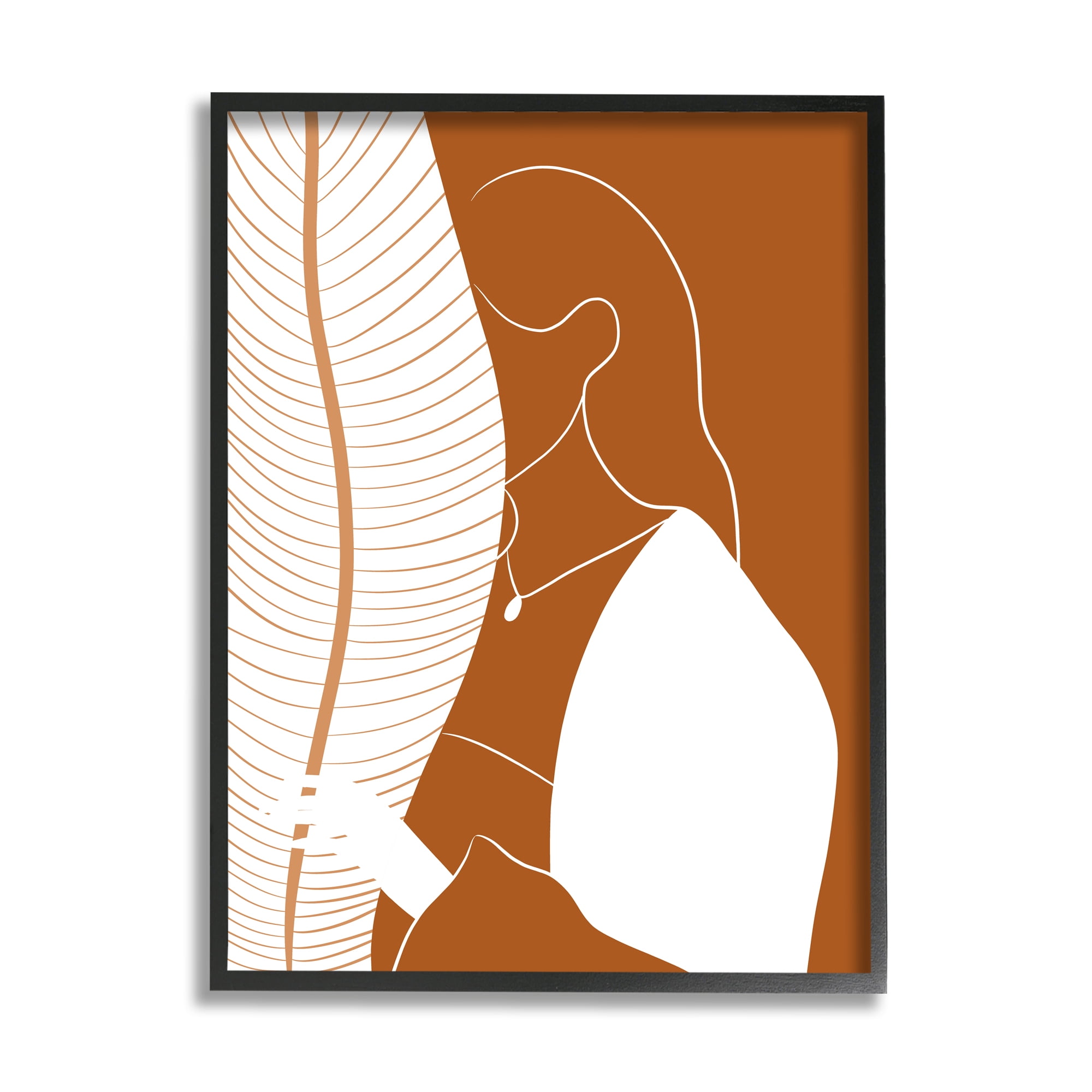 Stupell Indtries Woman Behind Palm Leaf Abstract Portrait Orange White,16 x 20,Design by Birch&Ink