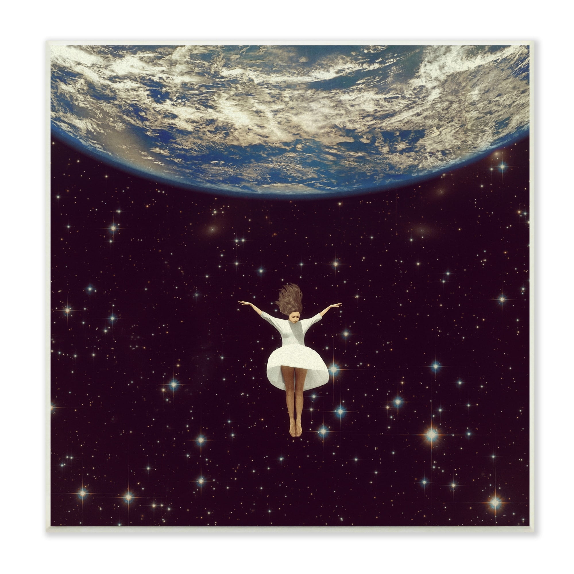 Stupell Indtries Woman Falling Through Space White Dress Earth,12 x 12,Design by Paula Belle Flores
