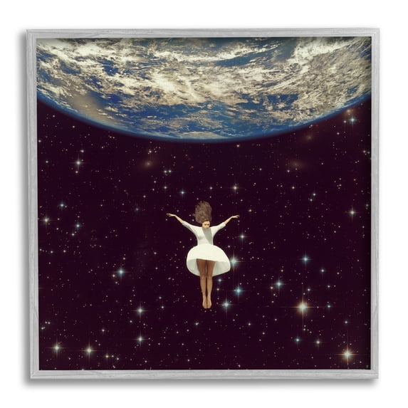 Stupell Indtries Woman Falling Through Space White Dress Earth,24 x 24,Design by Paula Belle Flores