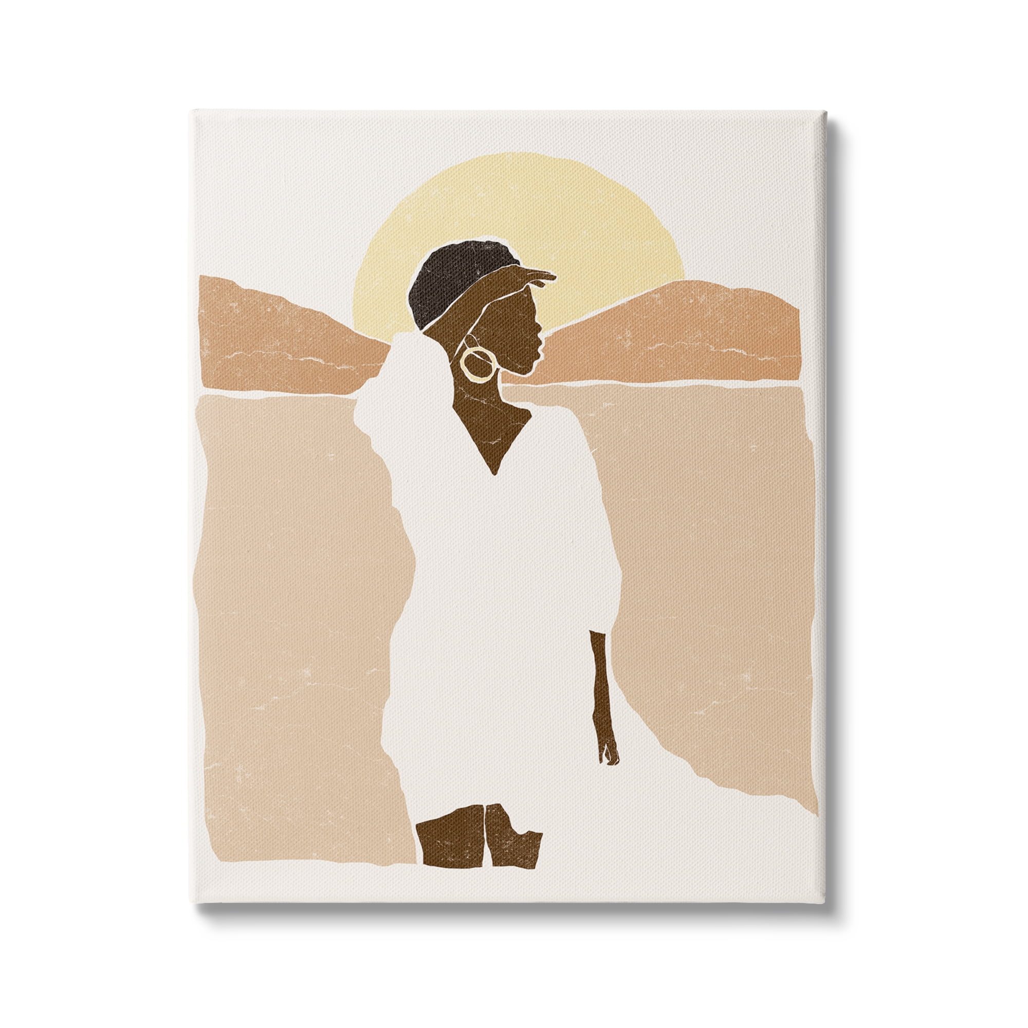 Woman Gazing Across Canyon Desert Sunrise Wrapped Canvas Art