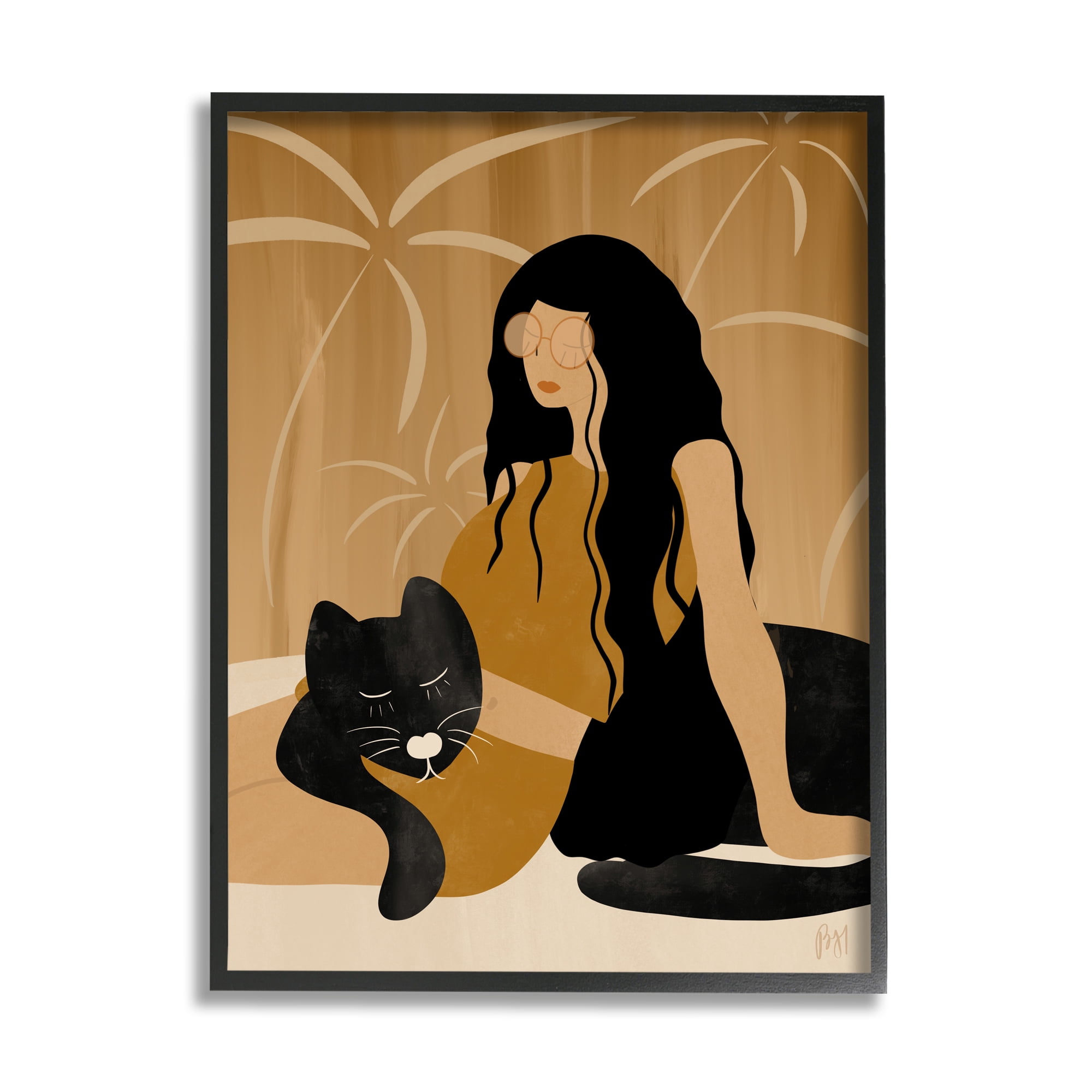 Stupell Indtries Woman In Jungle Resting with Black Panther,11 x 14,Design by Birch&Ink