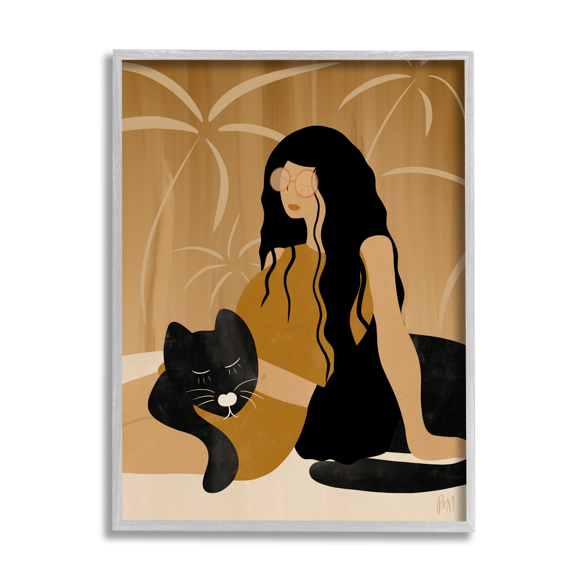 Stupell Indtries Woman In Jungle Resting with Black Panther,11 x 14,Design by Birch&Ink