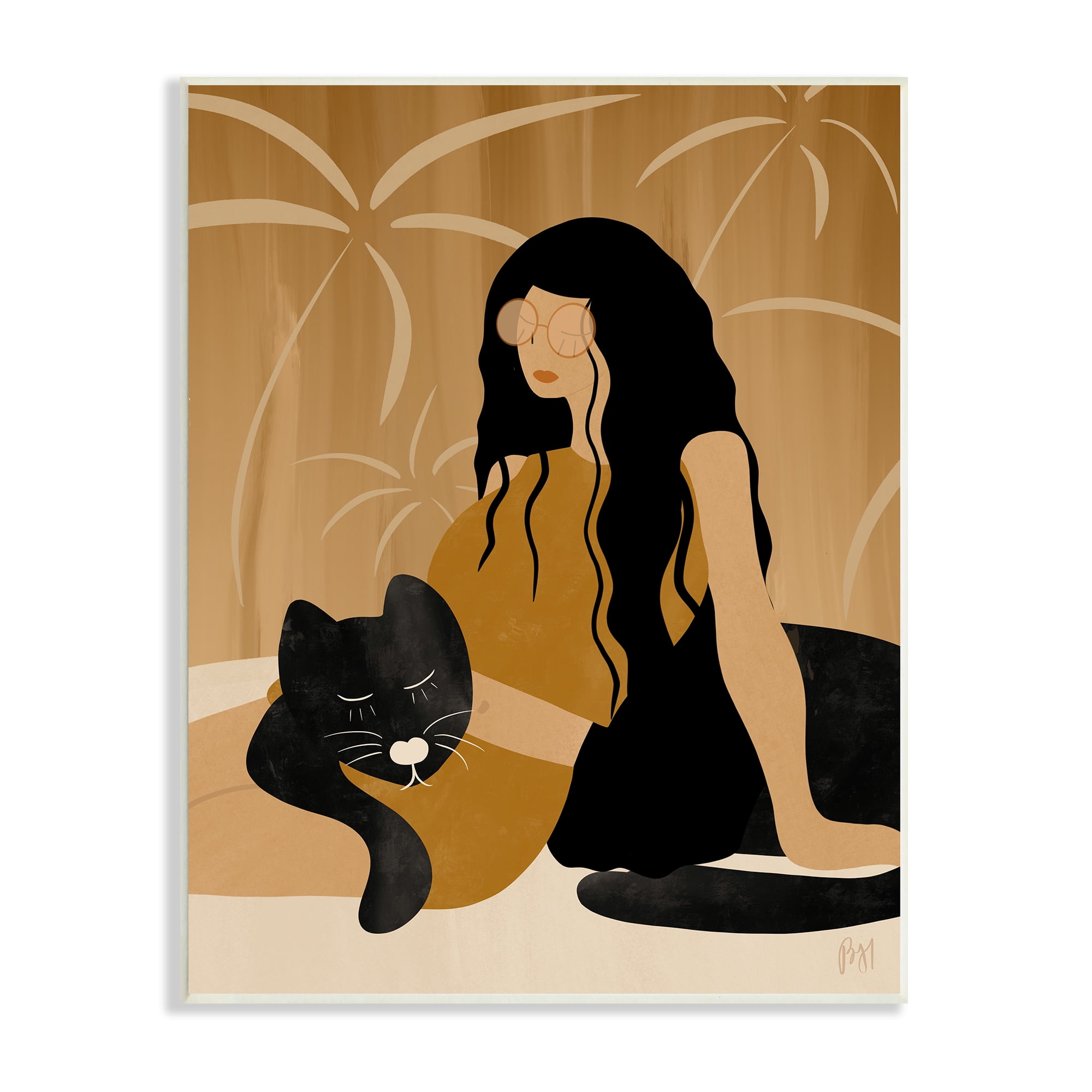 Stupell Indtries Woman In Jungle Resting with Black Panther,13 x 19,Design by Birch&Ink