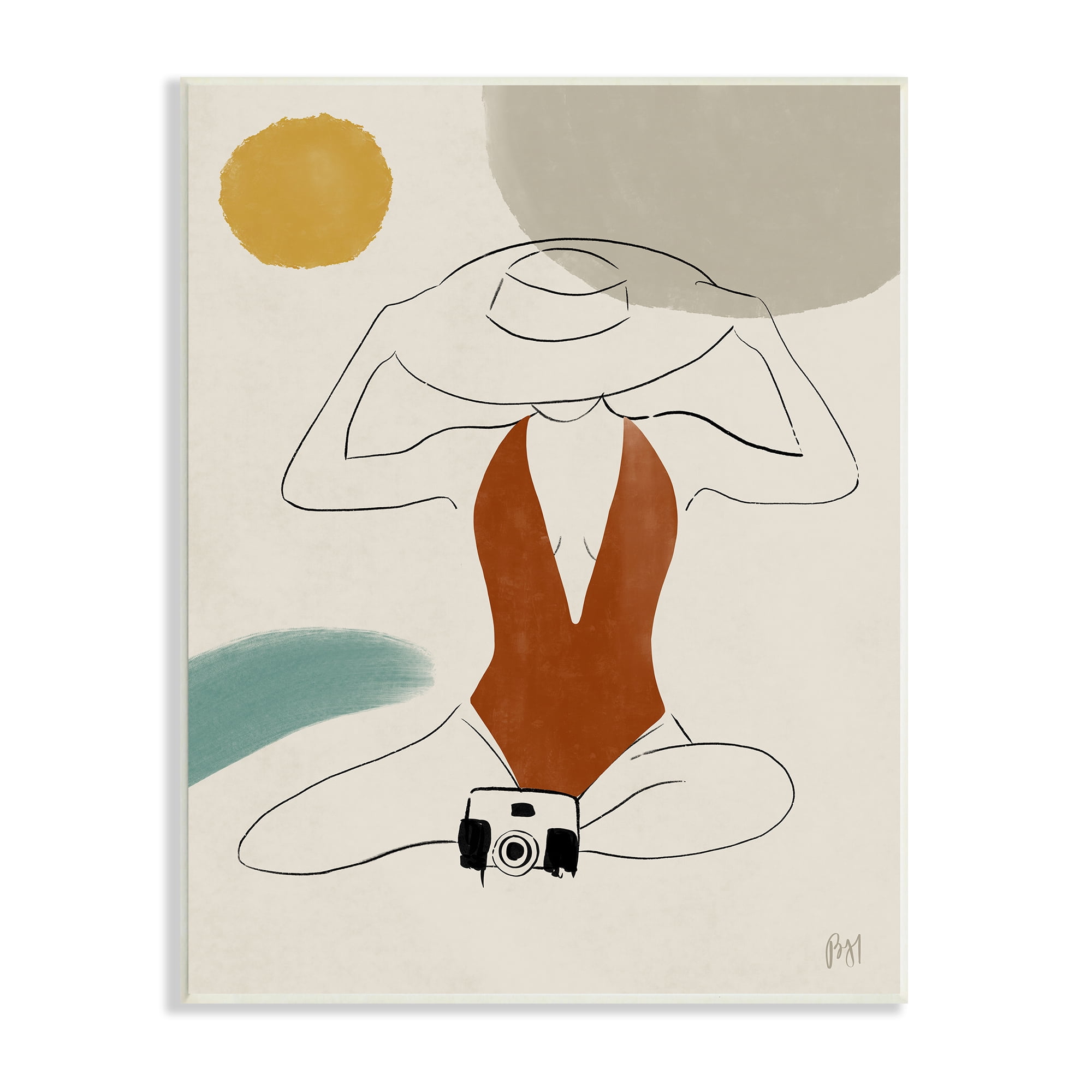 Stupell Indtries Woman in Orange Swimsuit Abstract Beach Landscape,10 x 15,Design by Birch&Ink