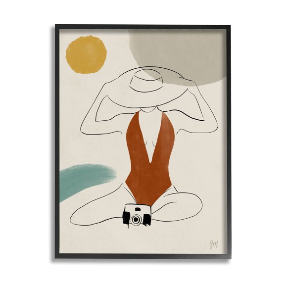 Stupell Indtries Woman in Orange Swimsuit Abstract Beach Landscape,11 x 14,Design by Birch&Ink