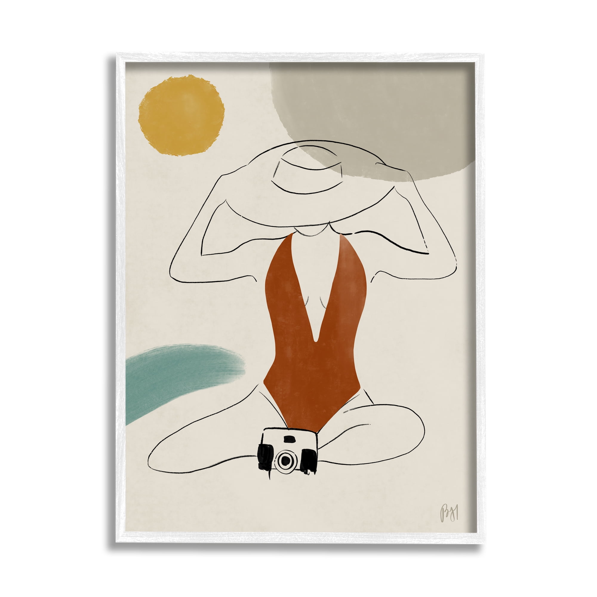 Stupell Indtries Woman in Orange Swimsuit Abstract Beach Landscape,16 x 20,Design by Birch&Ink