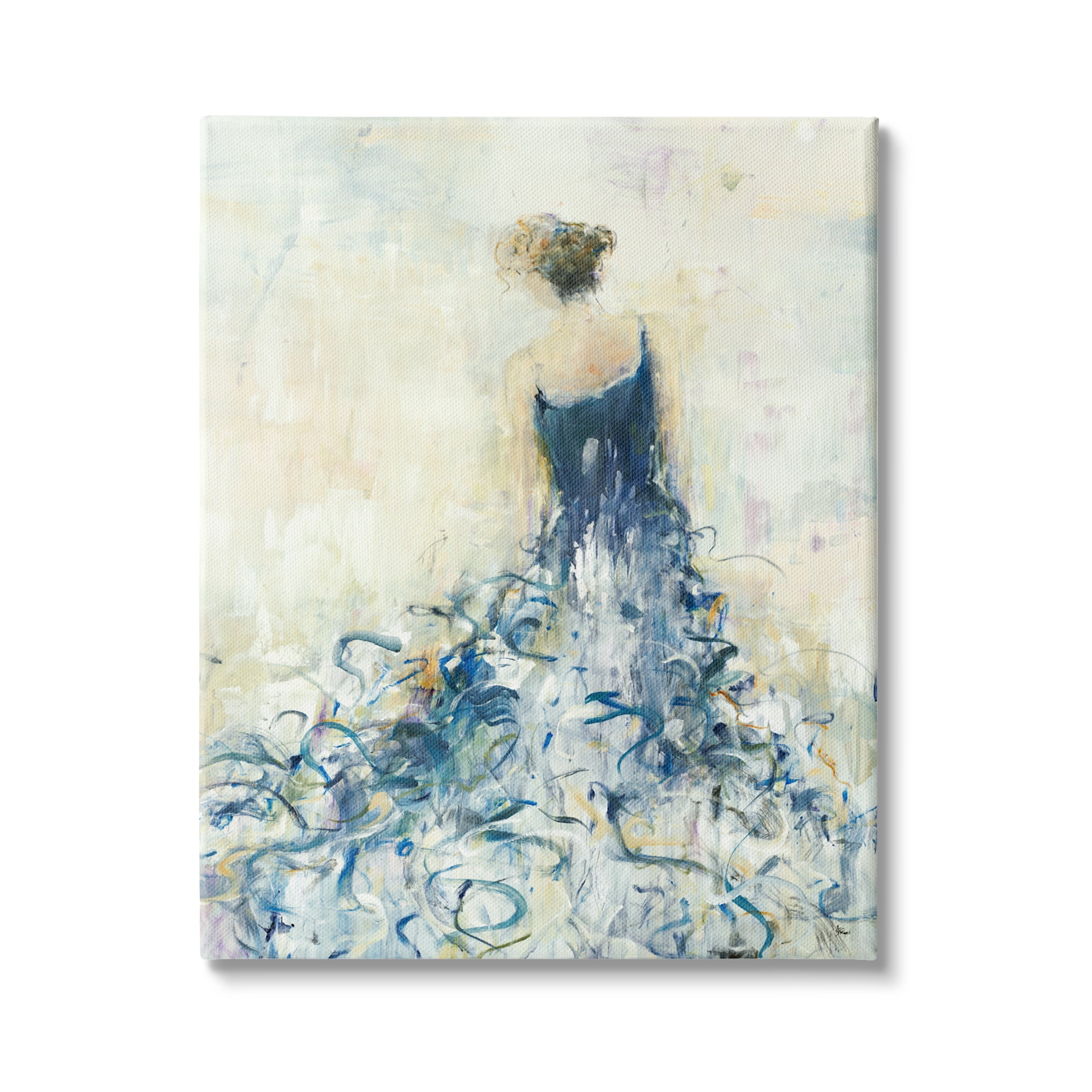 Stupell Indtries Women's Abstract Fashion Dress By Fluid Blue Curves,24 x 30,Design by Lisa Ridgers